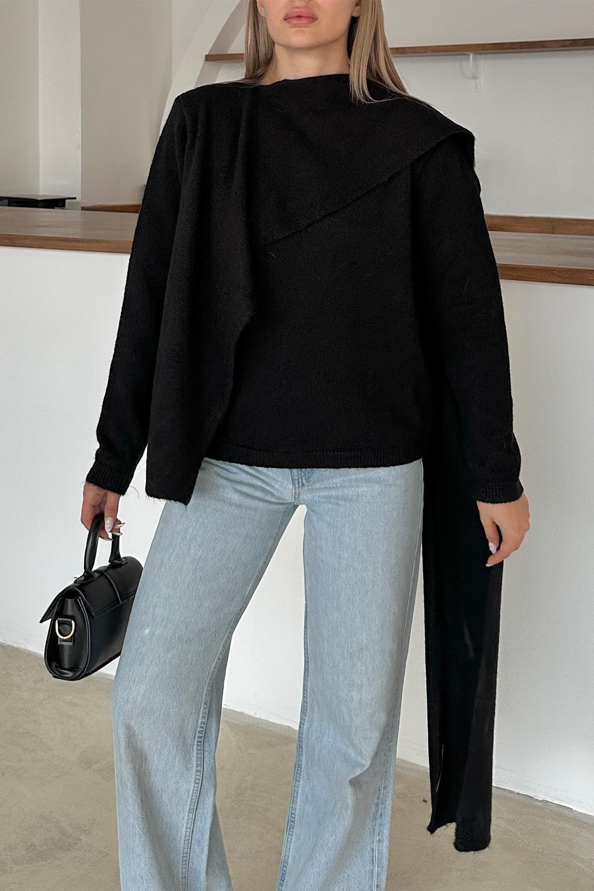 Self-Wrap Knitted Sweater BLACK 8266