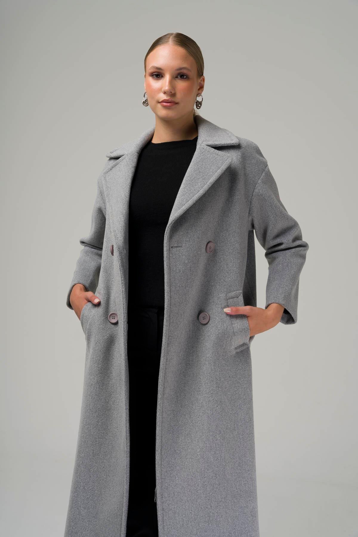 Double Breasted Mid-Length Oversize Coat A.GRI 3860-Y