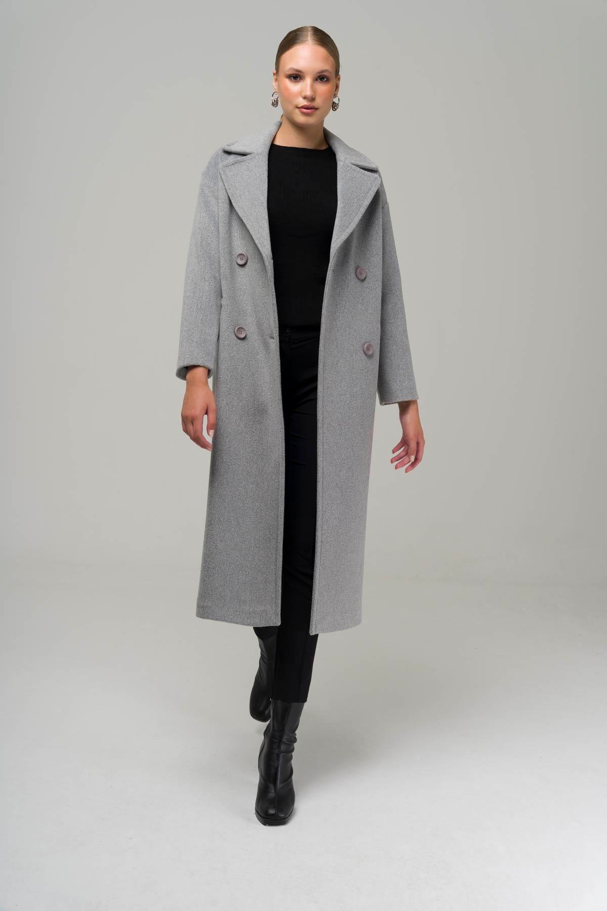 Double Breasted Mid-Length Oversize Coat A.GRI 3860-Y