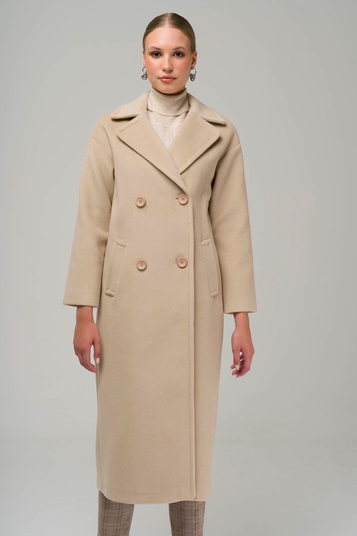 Double Breasted Mid-Length Oversize Coat IVORY 3860-Y