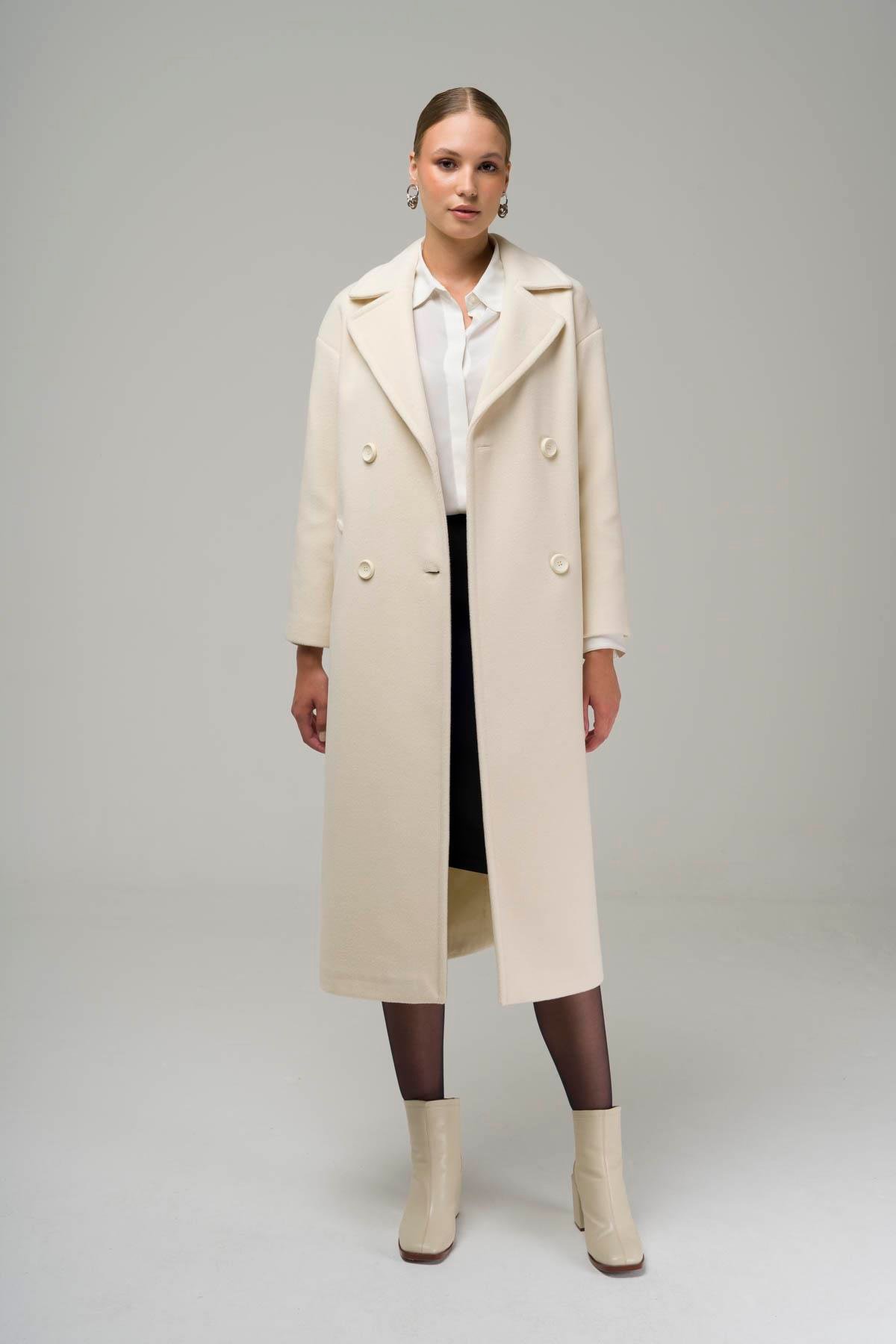 Double Breasted Mid-Length Oversize Coat IVORY 3860-Y