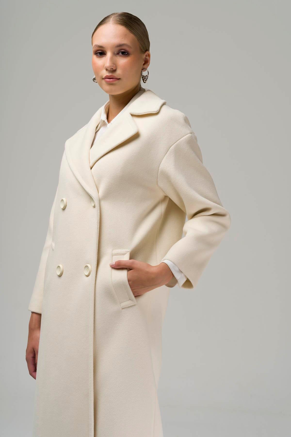 Double Breasted Mid-Length Oversize Coat IVORY 3860-Y