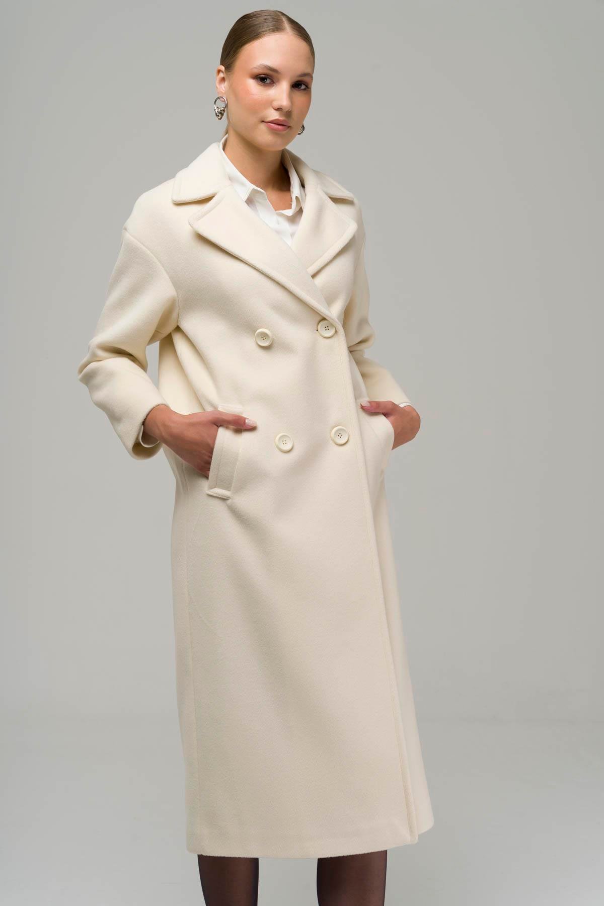 Double Breasted Mid-Length Oversize Coat IVORY 3860-Y