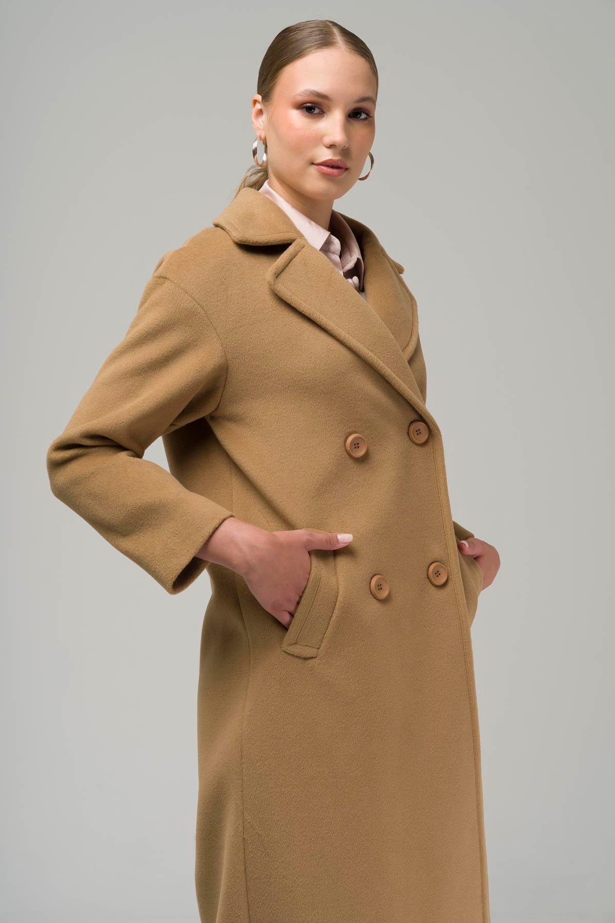 Double Breasted Mid-Length Oversize Coat CAMEL 3860-Y