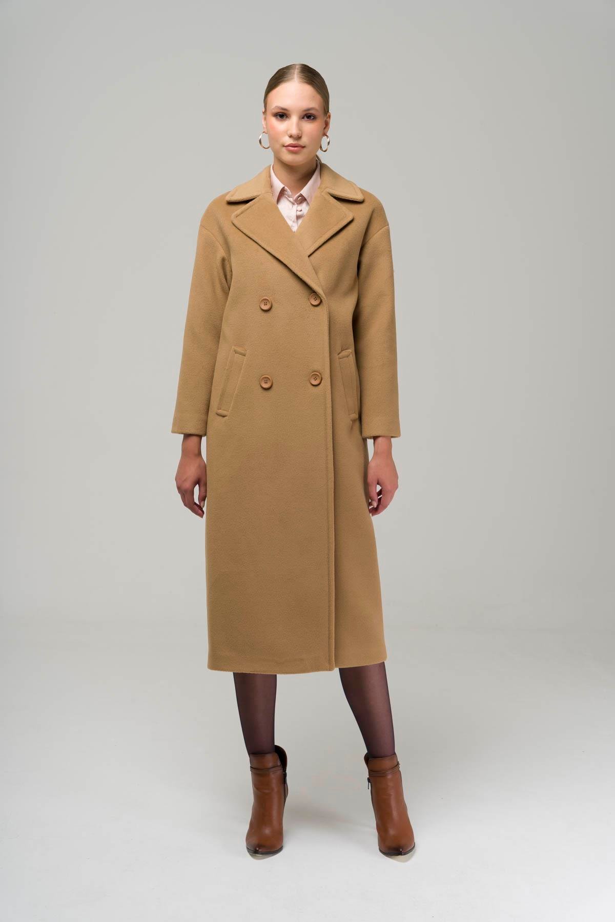 Double Breasted Mid-Length Oversize Coat CAMEL 3860-Y