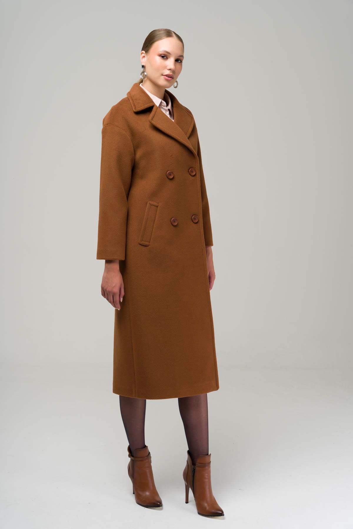Double Breasted Mid-Length Oversize Coat CAMEL 3860-Y