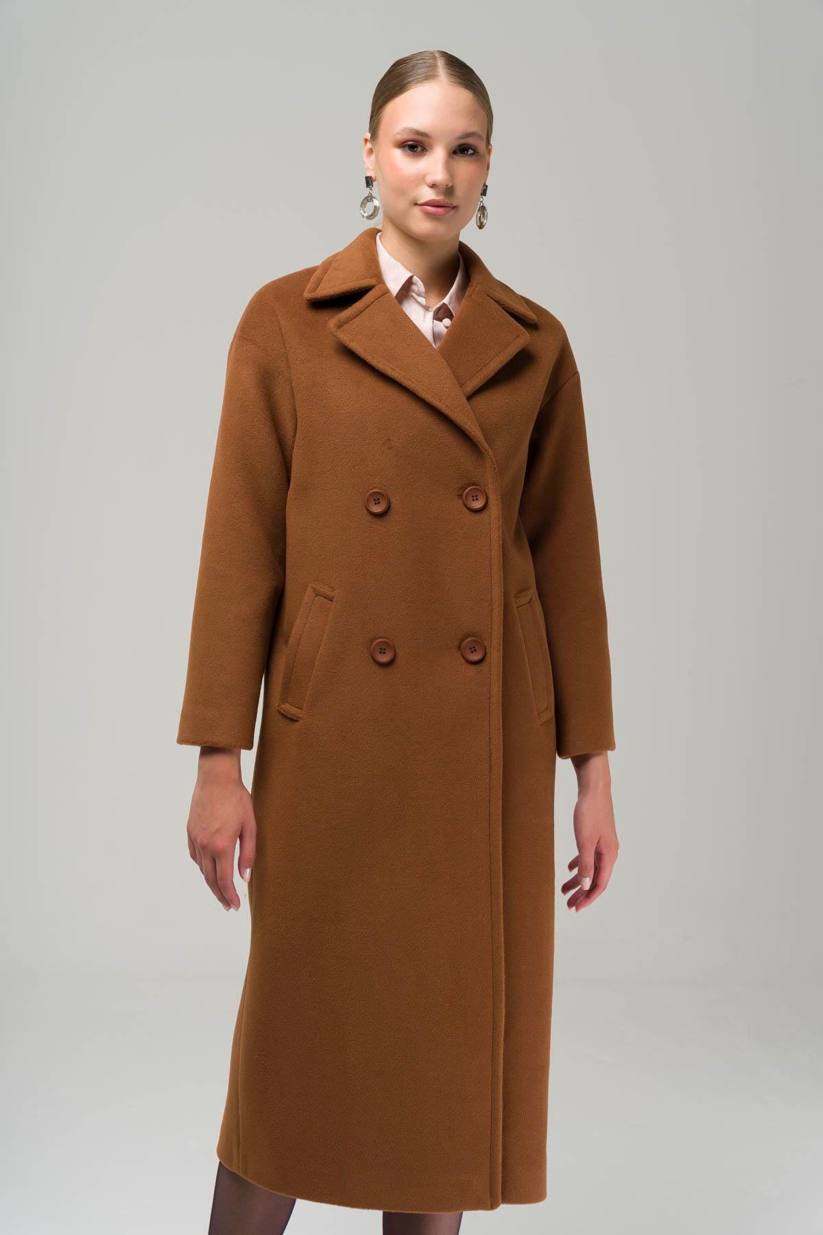 Double Breasted Mid-Length Oversize Coat CAMEL 3860-Y