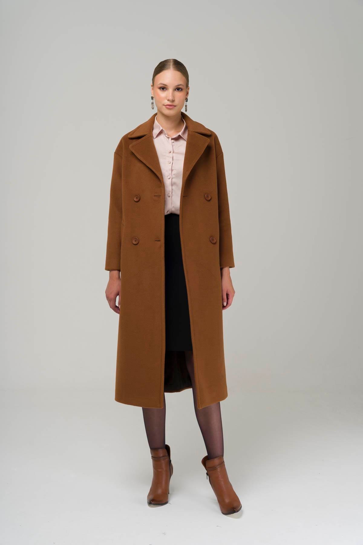 Double Breasted Mid-Length Oversize Coat CAMEL 3860-Y