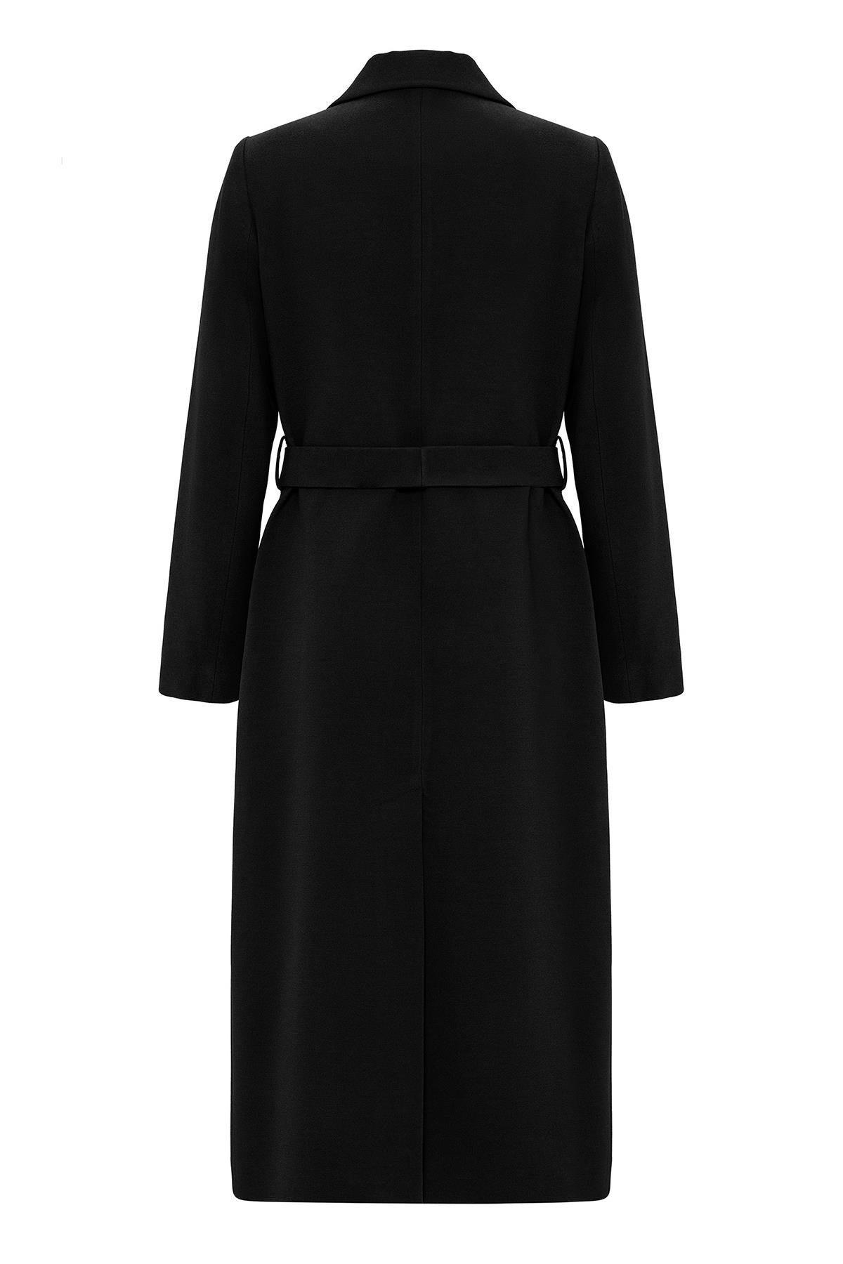 Double-Breasted Mid-Length Coat with Waist Tie BLACK 3754