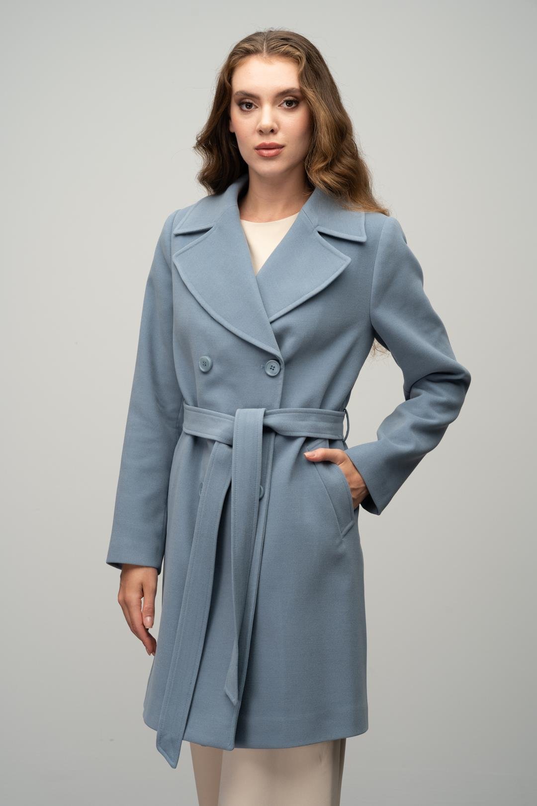 Kruvaze Belden Bağlamalı Kaban MAVİ 3058