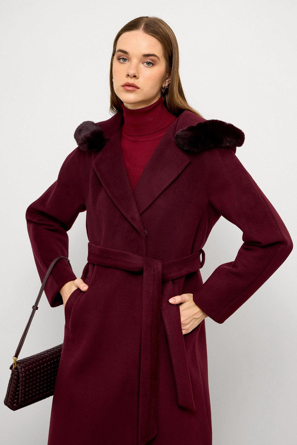 Furry Hooded Tied Waist Long Coat DAMSON 3107