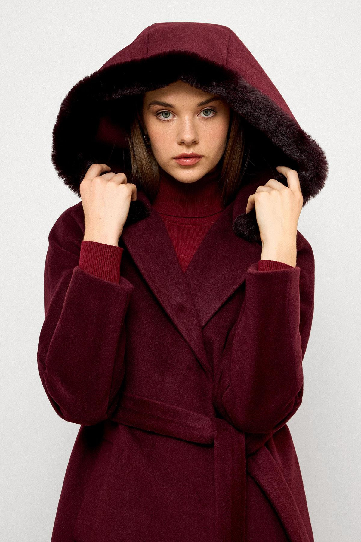 Furry Hooded Tied Waist Long Coat DAMSON 3107