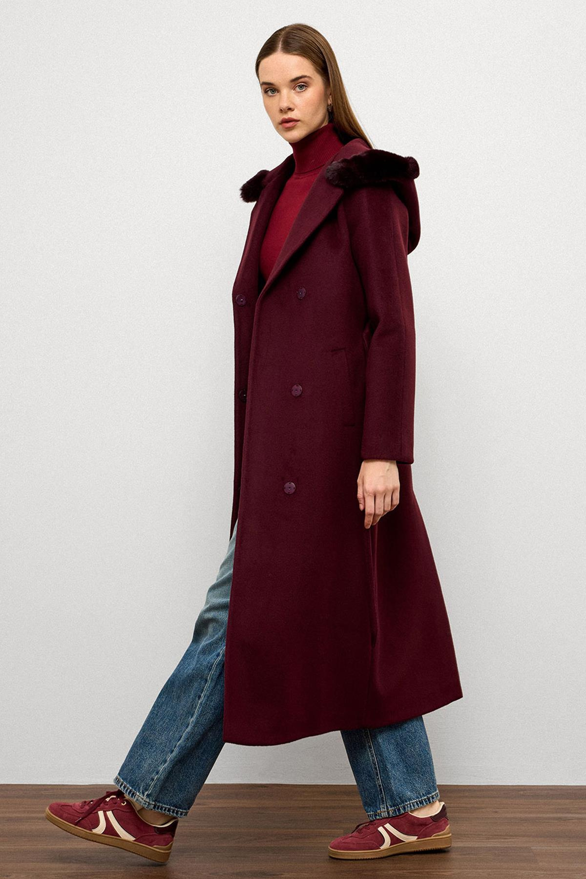 Furry Hooded Tied Waist Long Coat DAMSON 3107