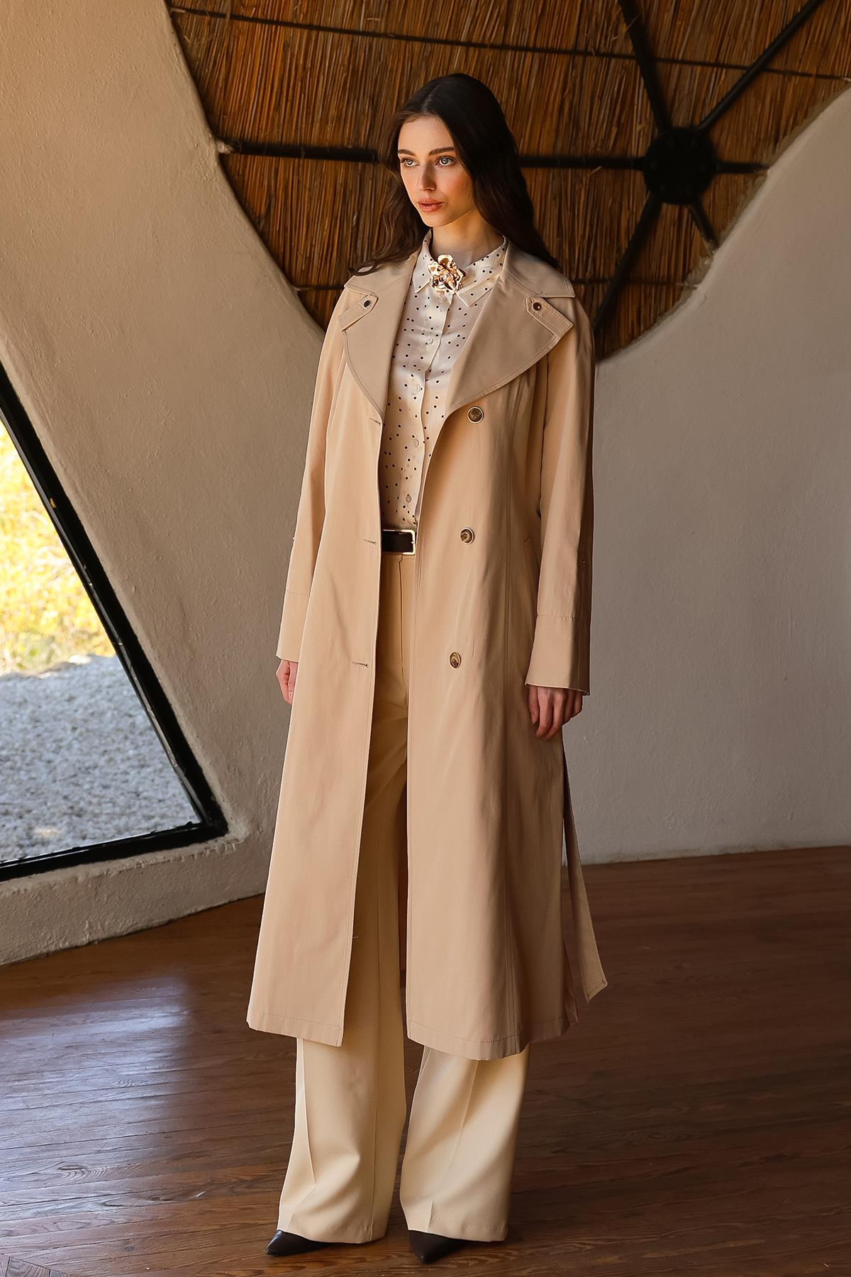 معطف ترنش نصف مبطن بتفاصيل نقشة جلد النمر يفعل 6713