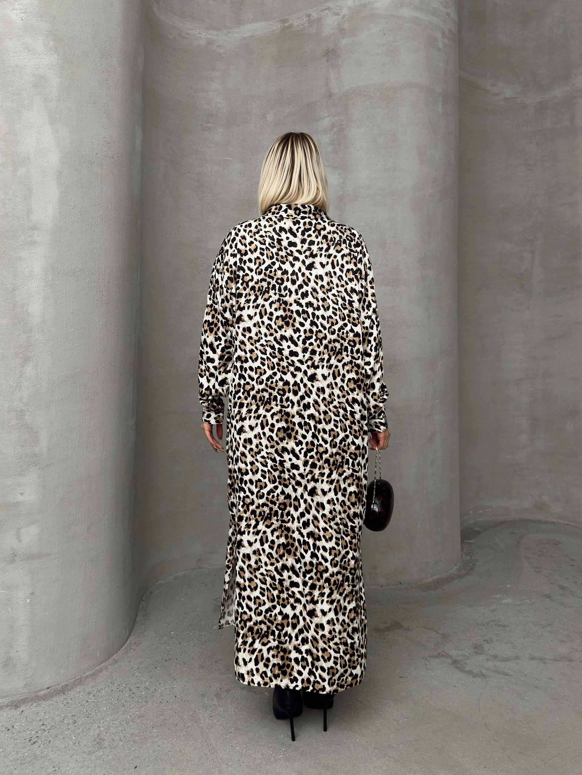 Leopard Print Side Slit Oversize Dress COFFEE 9262-E