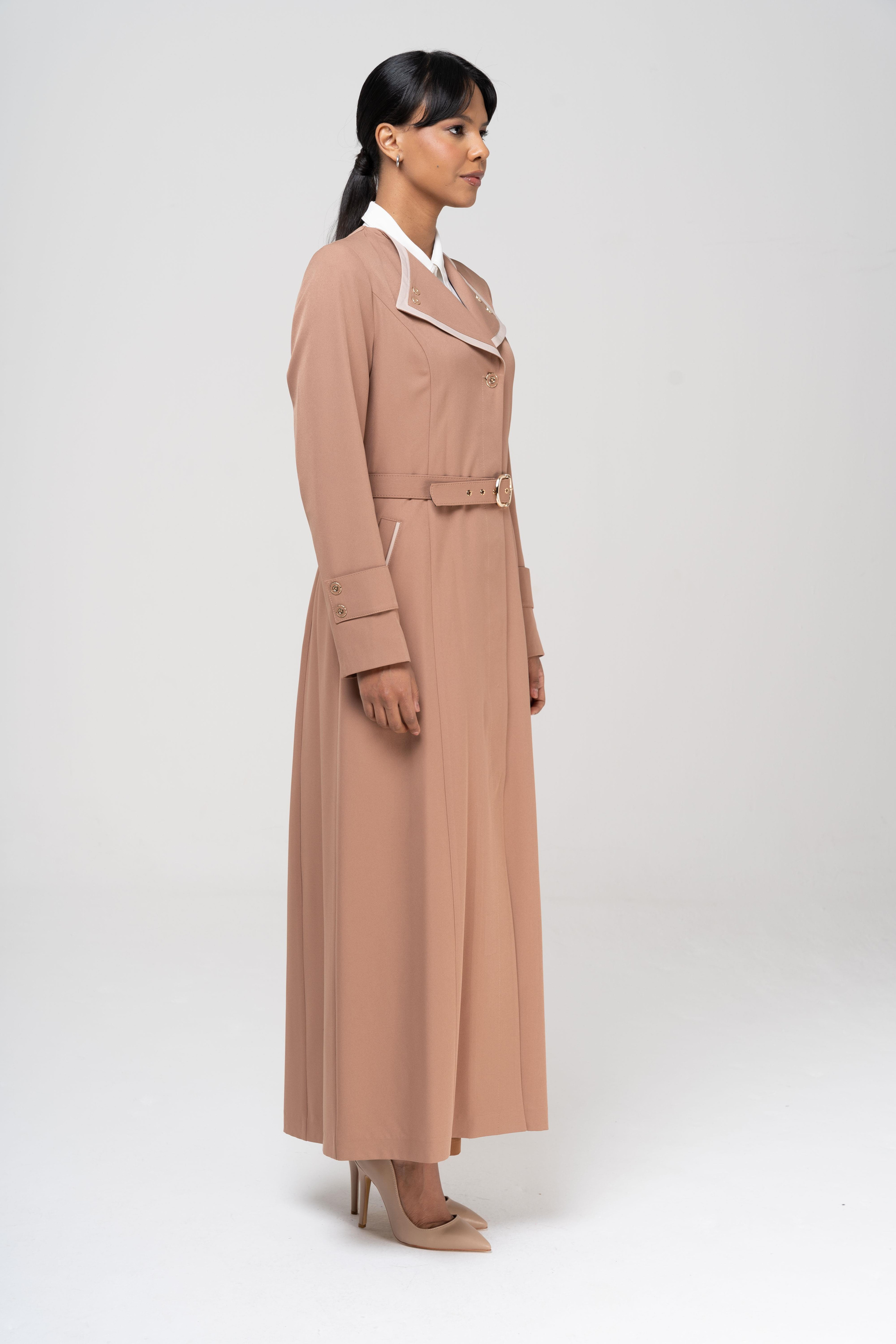 Mendil Yaka Garni ve Kemer Detaylı Astarlı Pardesü KAMEL 6549