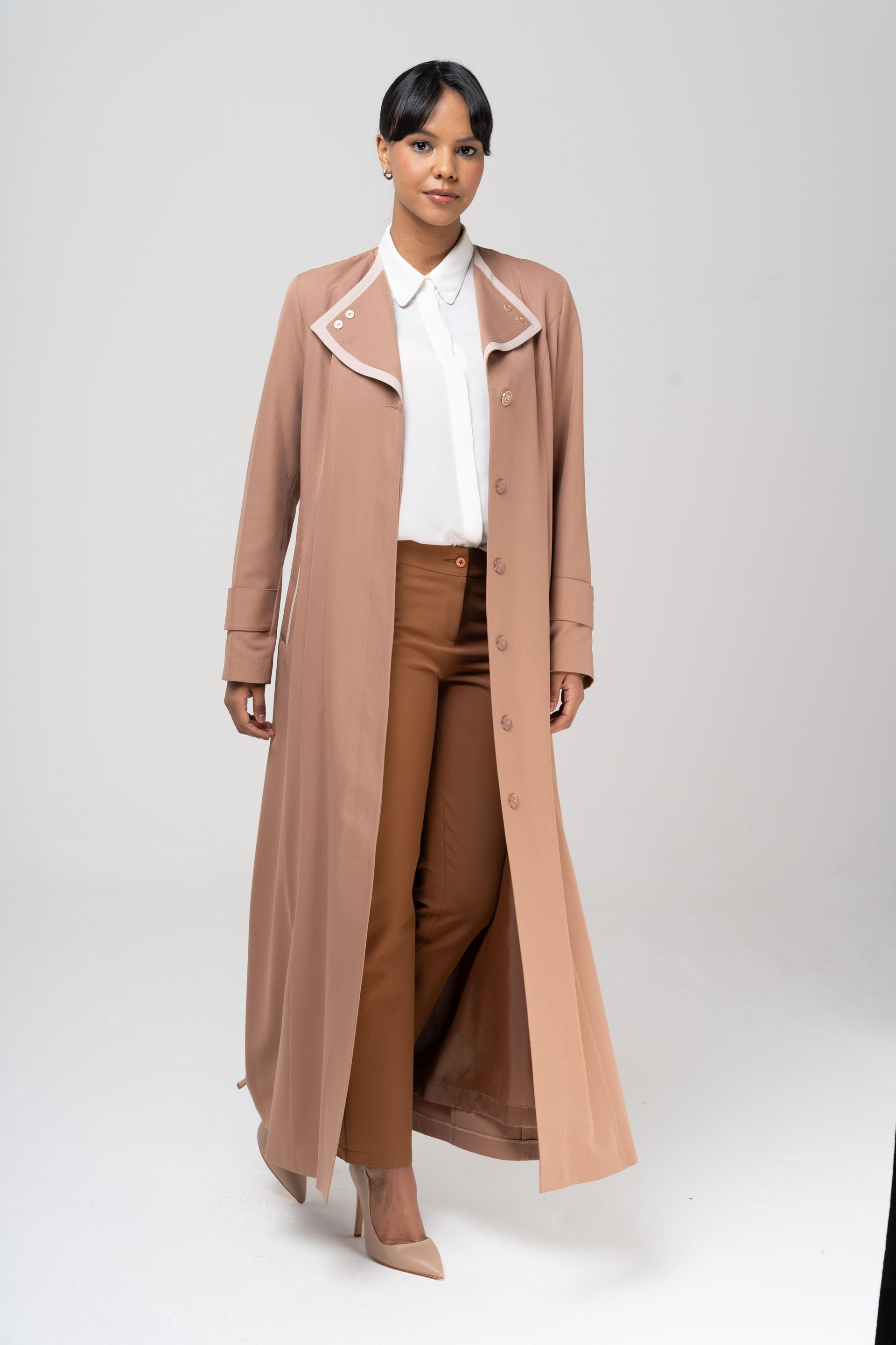 Mendil Yaka Garni ve Kemer Detaylı Astarlı Pardesü KAMEL 6549