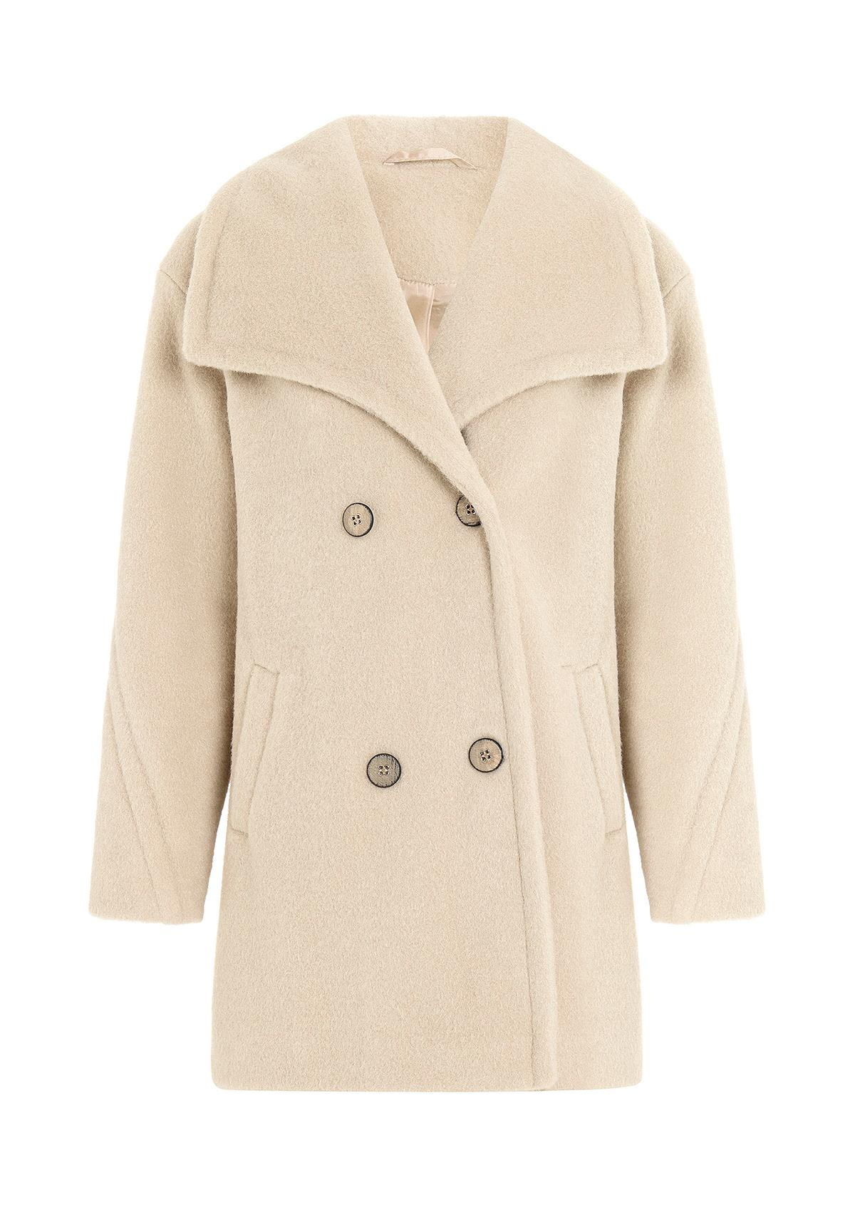 معطف واسع الصدر مع ياقة منديل يفعل 3129