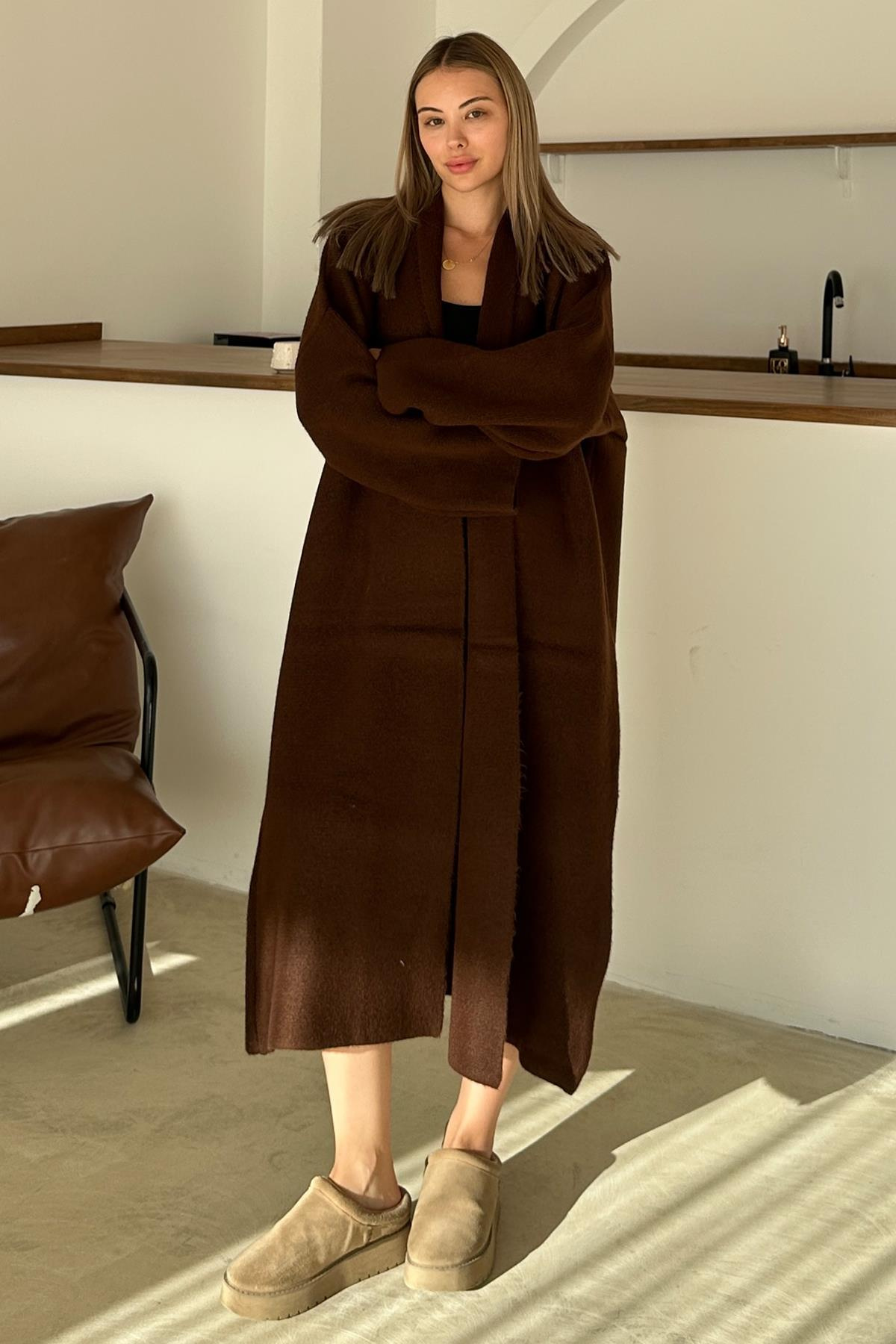 Oversize Thick Knit Long Cardigan COFFEE 8274