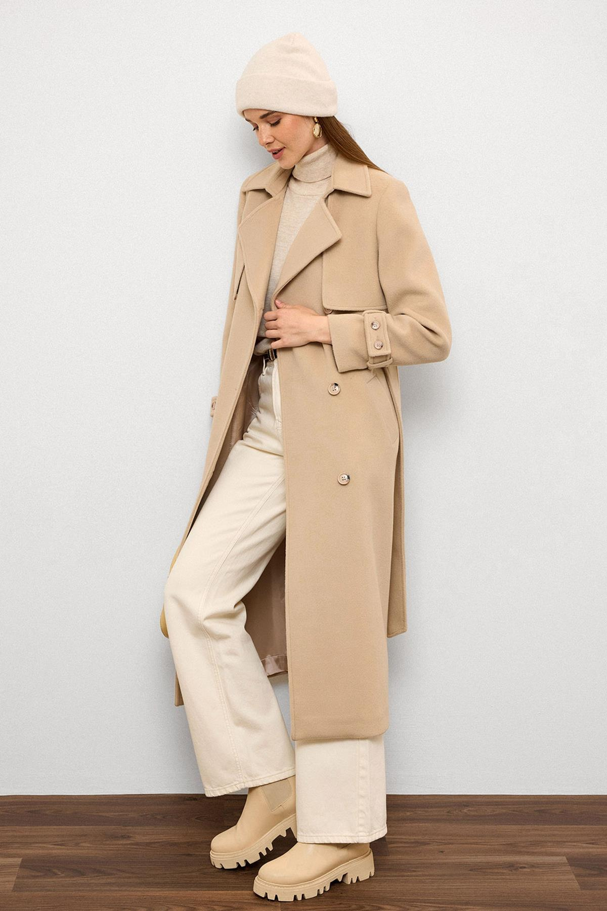 Double-Breasted Coat with Cape Detail IVORY 3091
