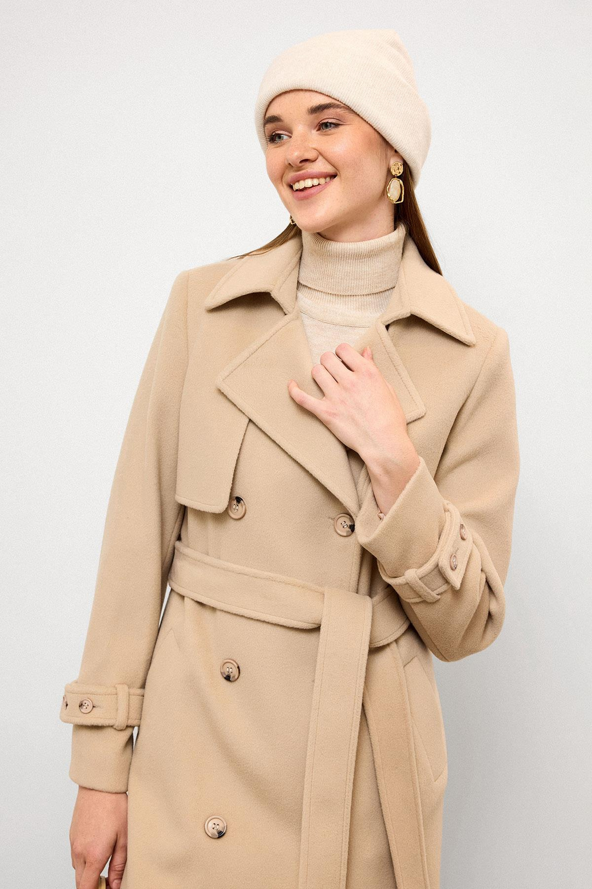 Double-Breasted Coat with Cape Detail IVORY 3091