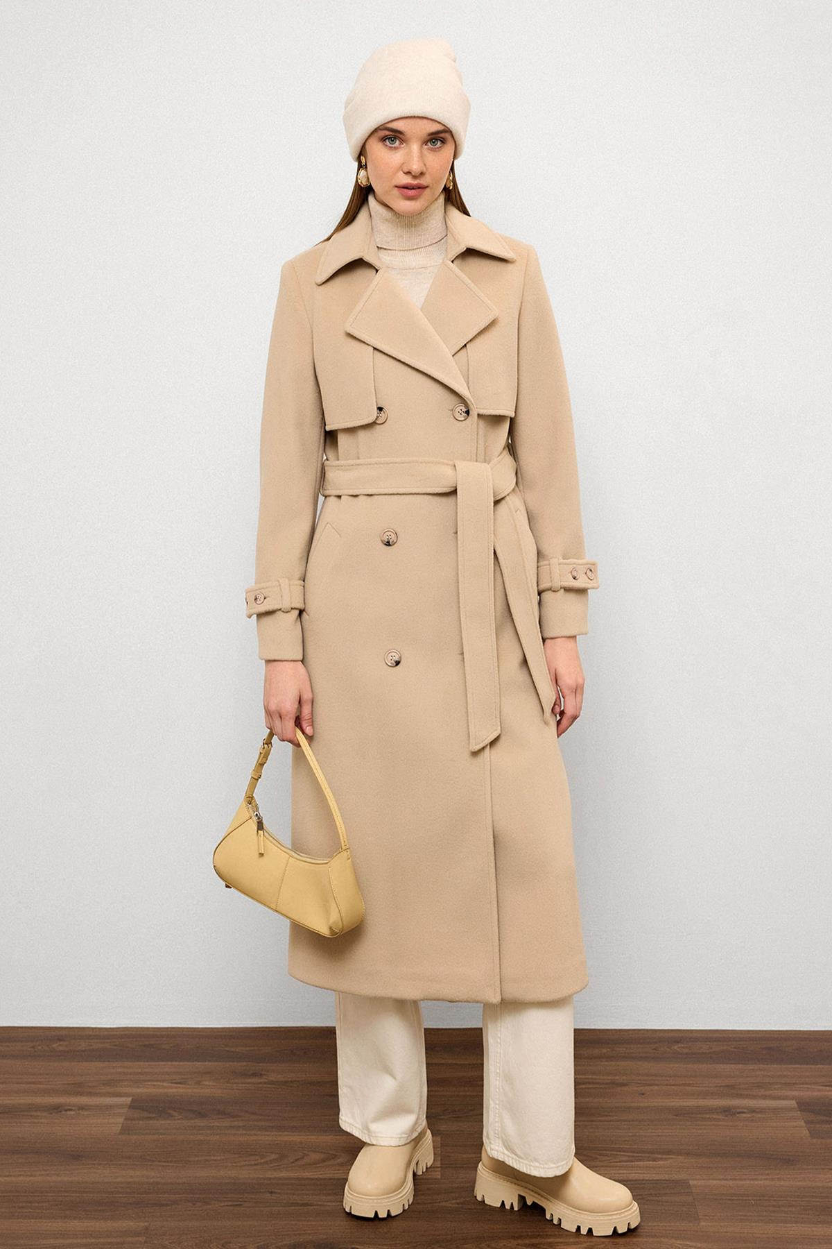 Double-Breasted Coat with Cape Detail IVORY 3091