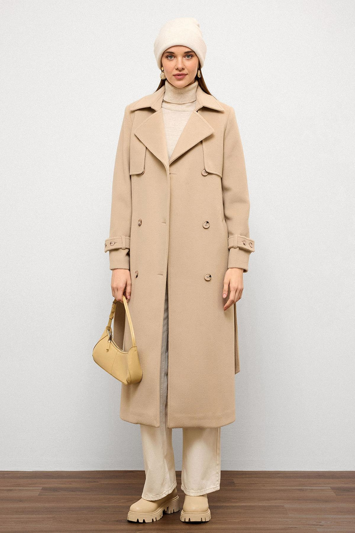 Double-Breasted Coat with Cape Detail IVORY 3091