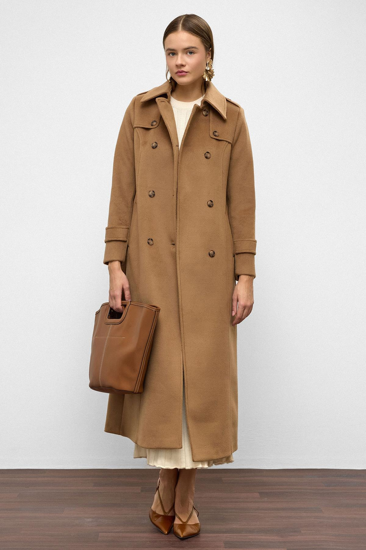 Double-Breasted Long Coat with Cape Detail K. KAMEL 3087