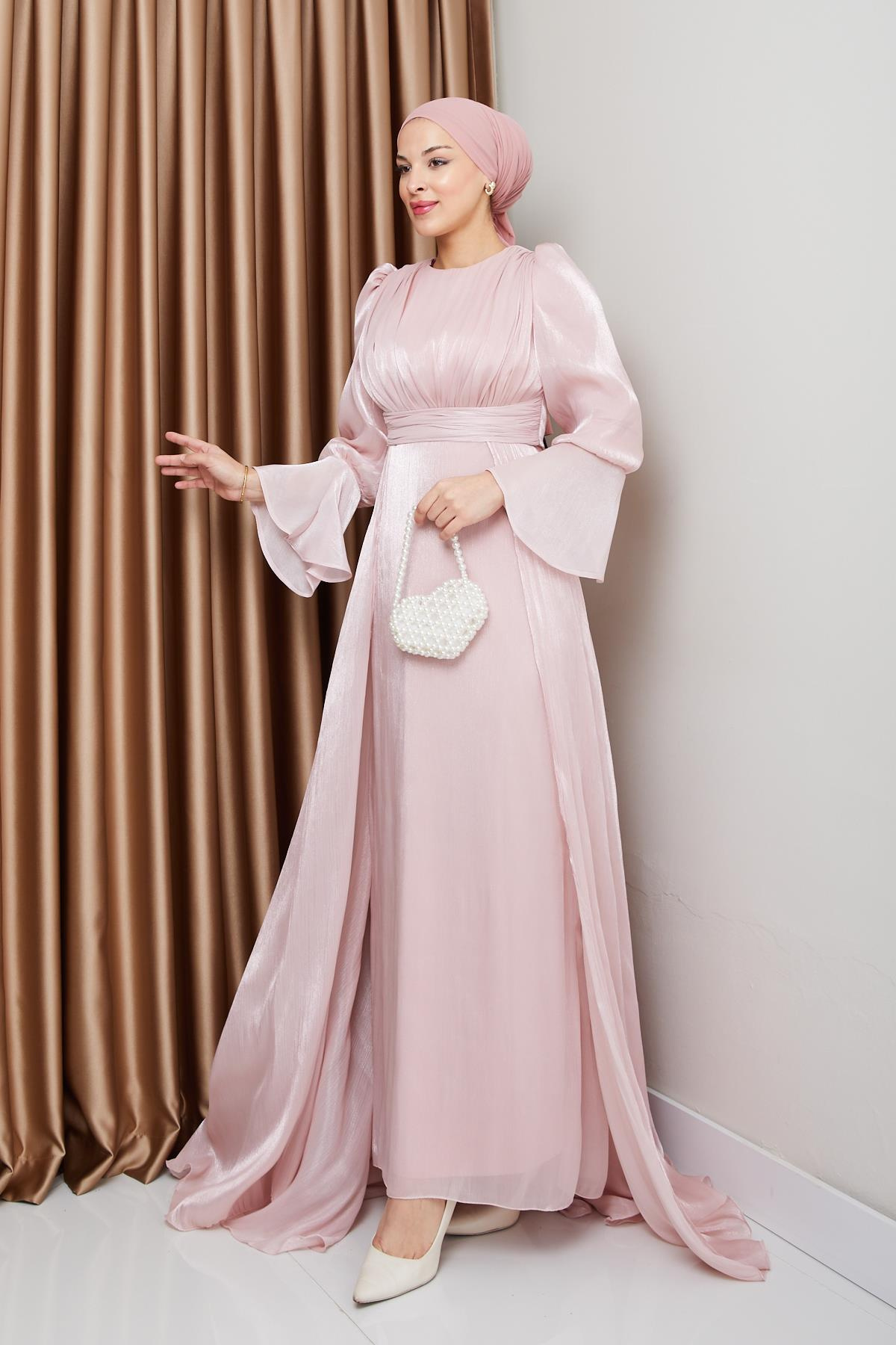 فستان سهرة حرير من يوريو مع تنورة كيب مسحوق 1235