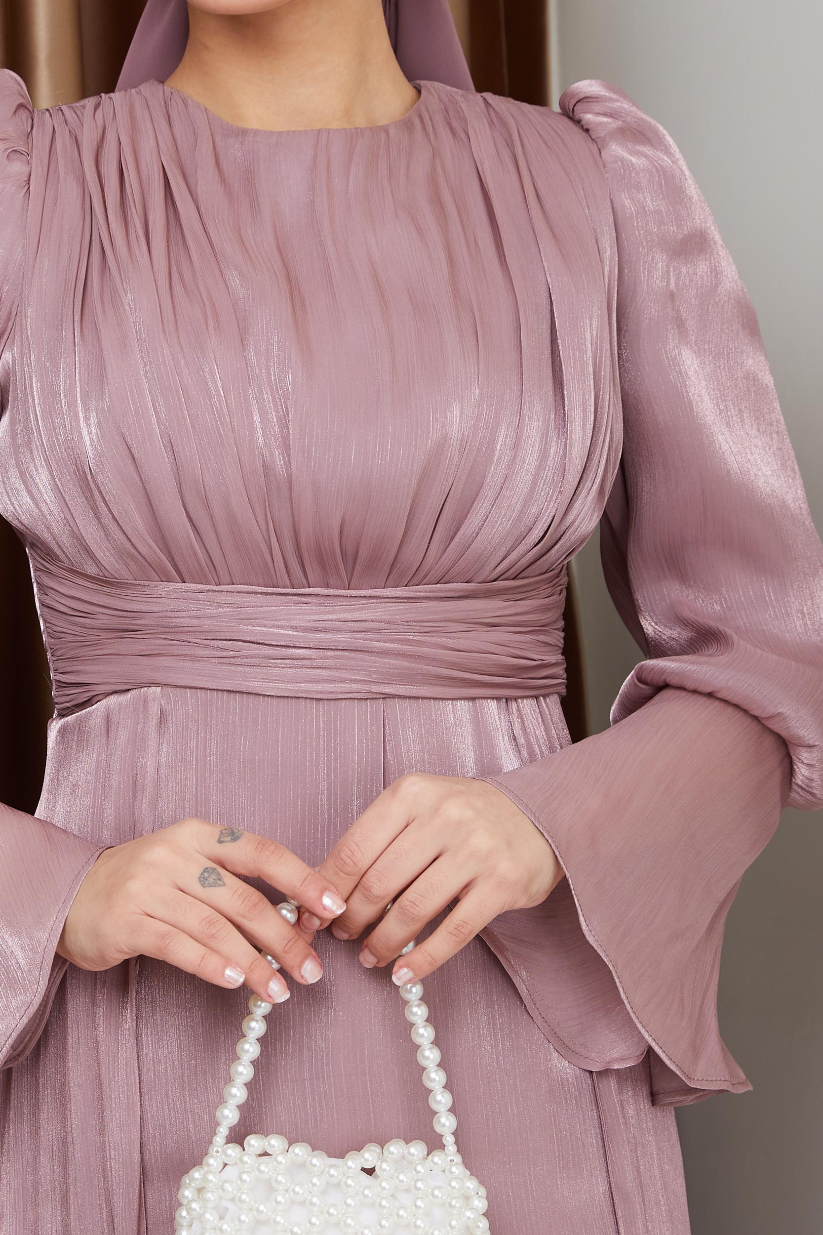 Yoryo Silk Hijab Evening Dress with Cape Skirt ROSE 1235