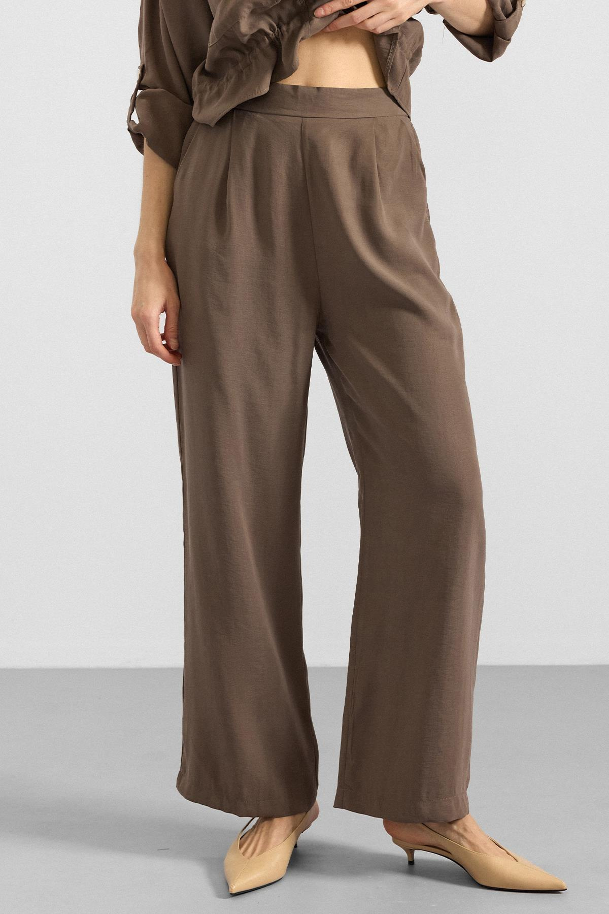 Pileli Salaş Modal Pantolon HAKİ 7589