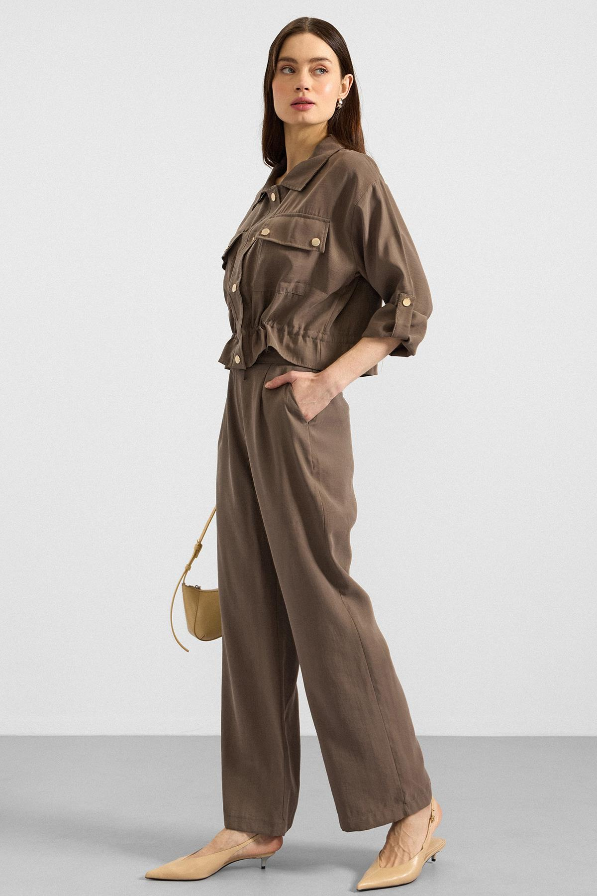 Pileli Salaş Modal Pantolon HAKİ 7589