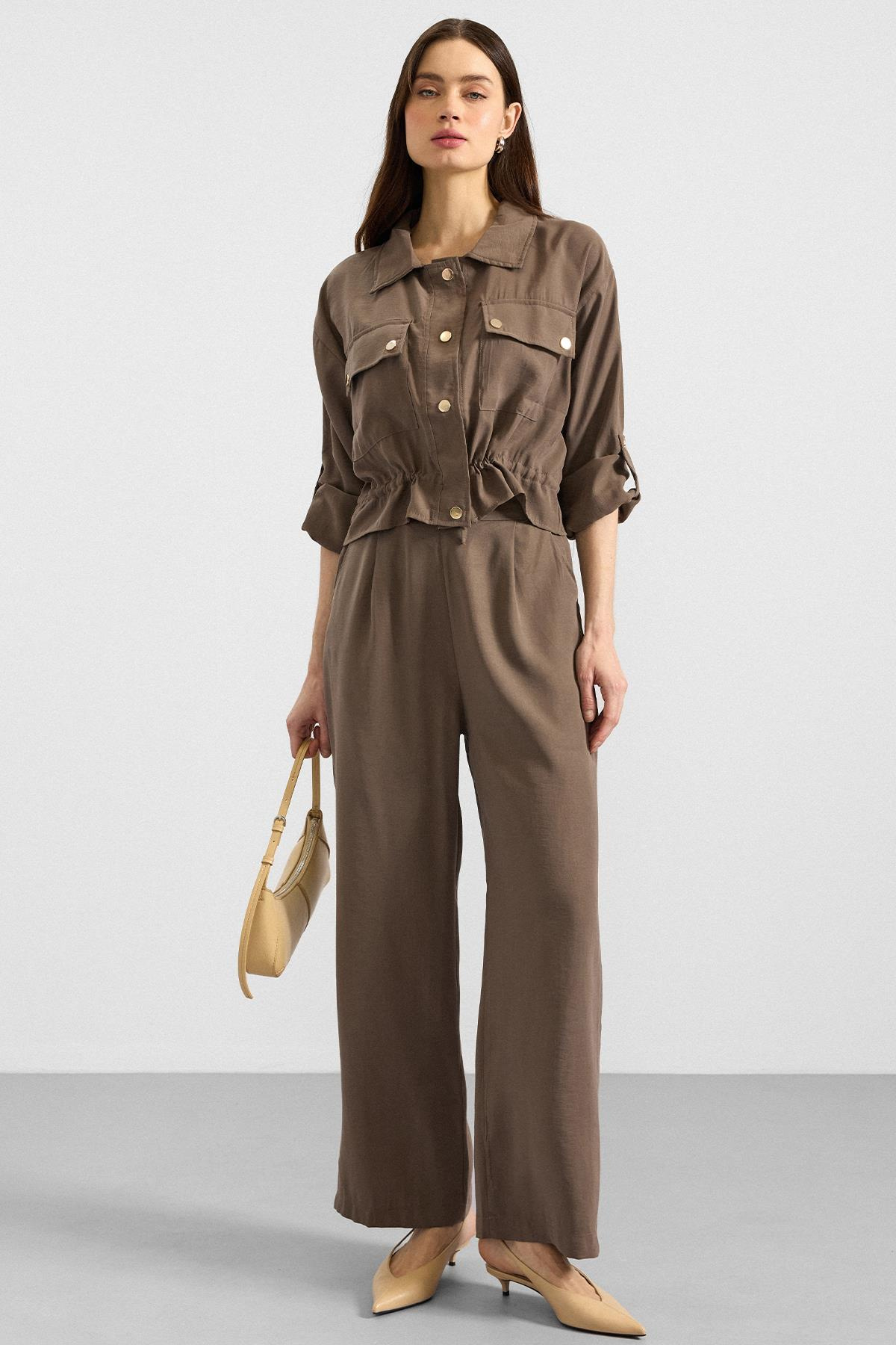 Pileli Salaş Modal Pantolon HAKİ 7589