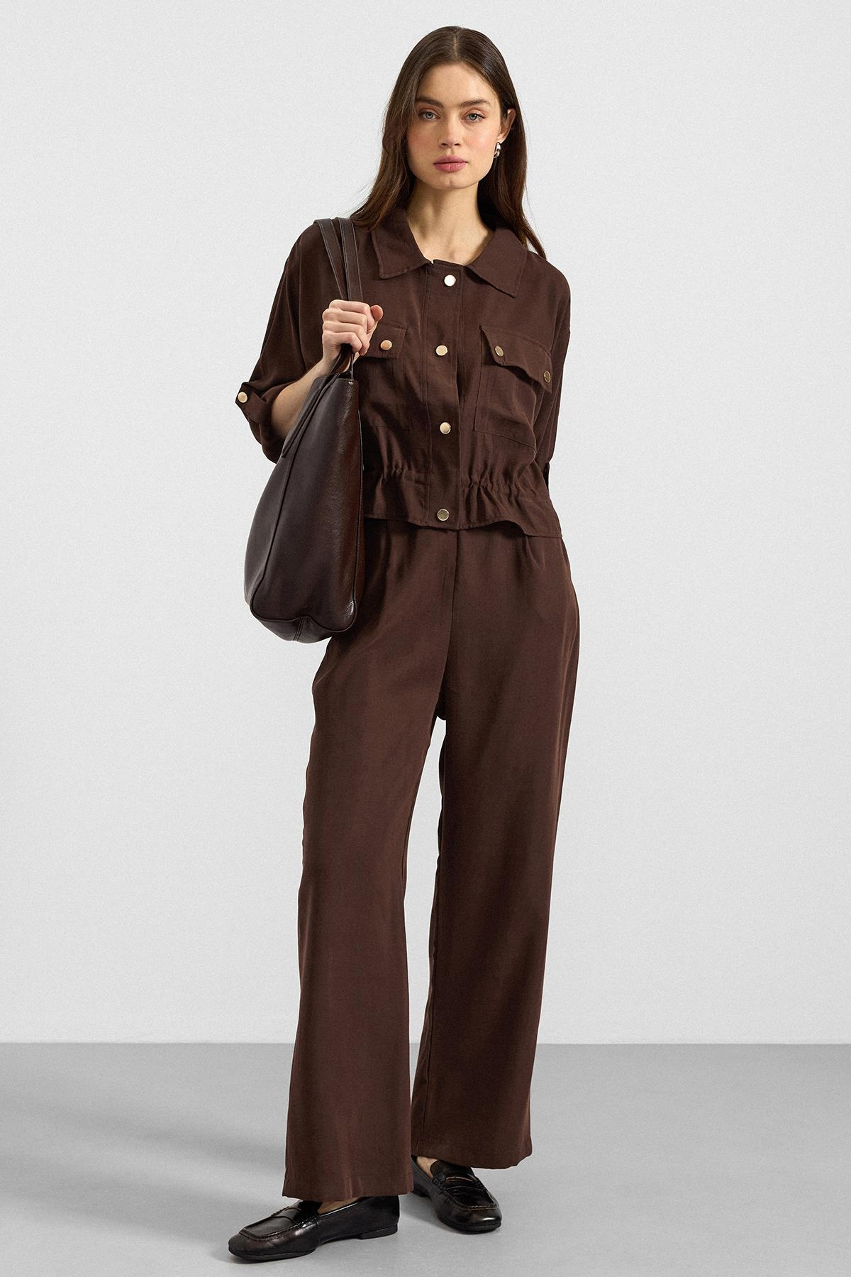 Pileli Salaş Modal Pantolon KAHVE 7589