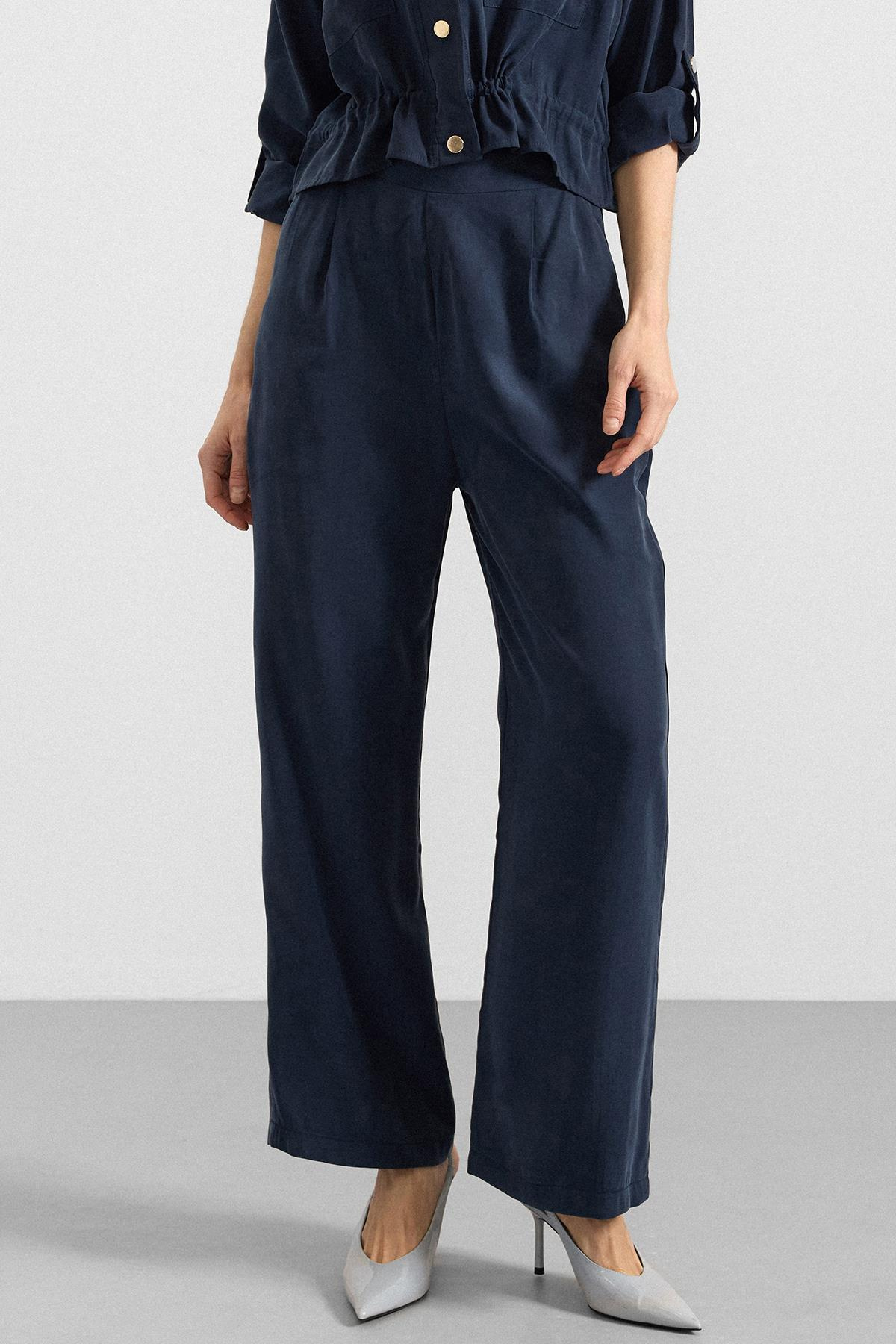 Pileli Salaş Modal Pantolon LACİVERT 7589