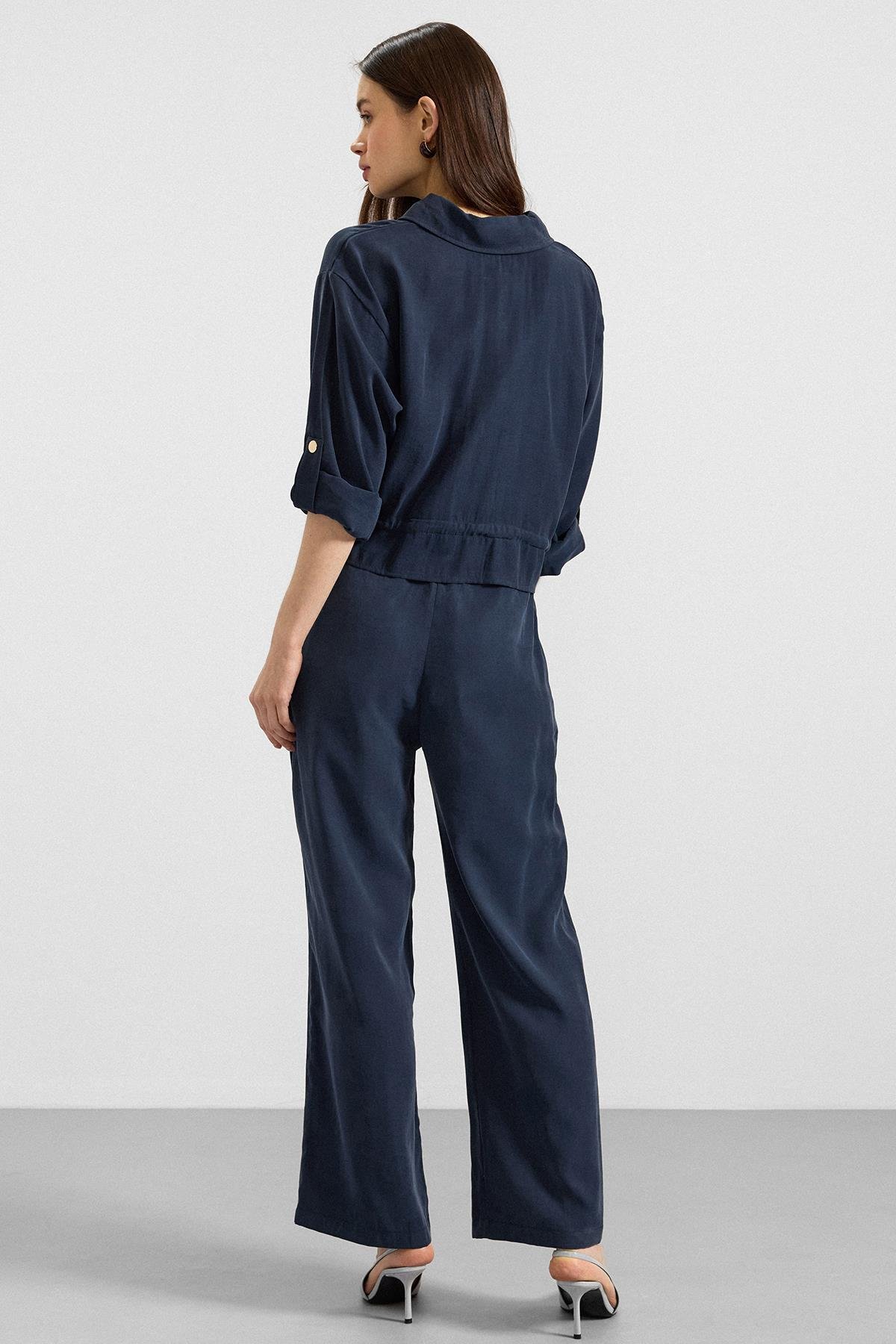 Pileli Salaş Modal Pantolon LACİVERT 7589