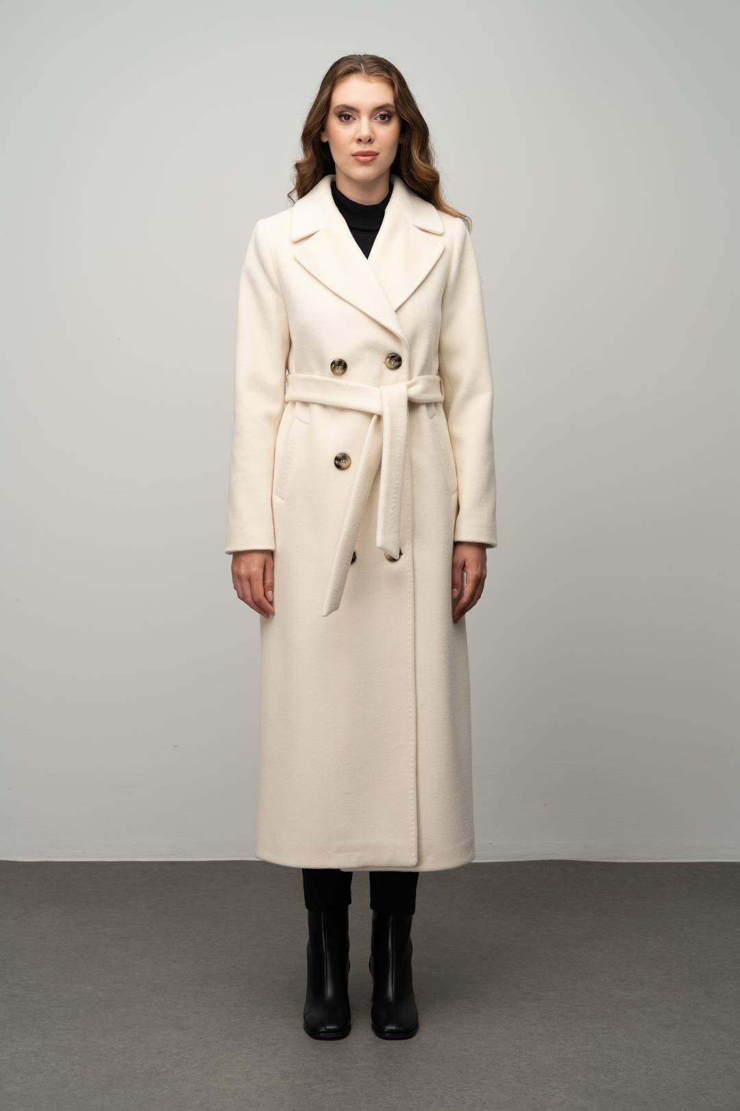 Double-Breasted Exclusive Coat with Punto Detail IVORY 3055