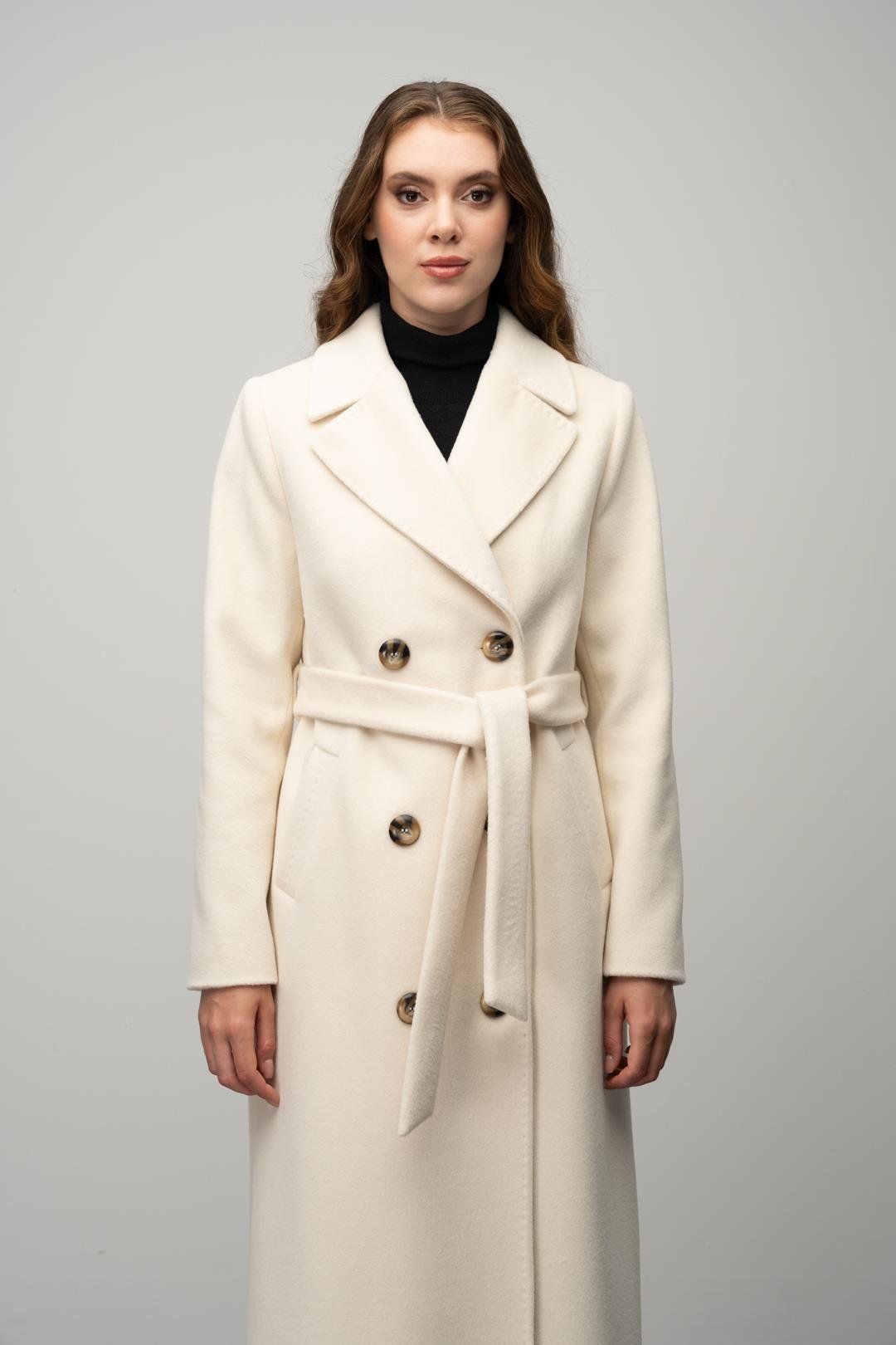 Double-Breasted Exclusive Coat with Punto Detail IVORY 3055