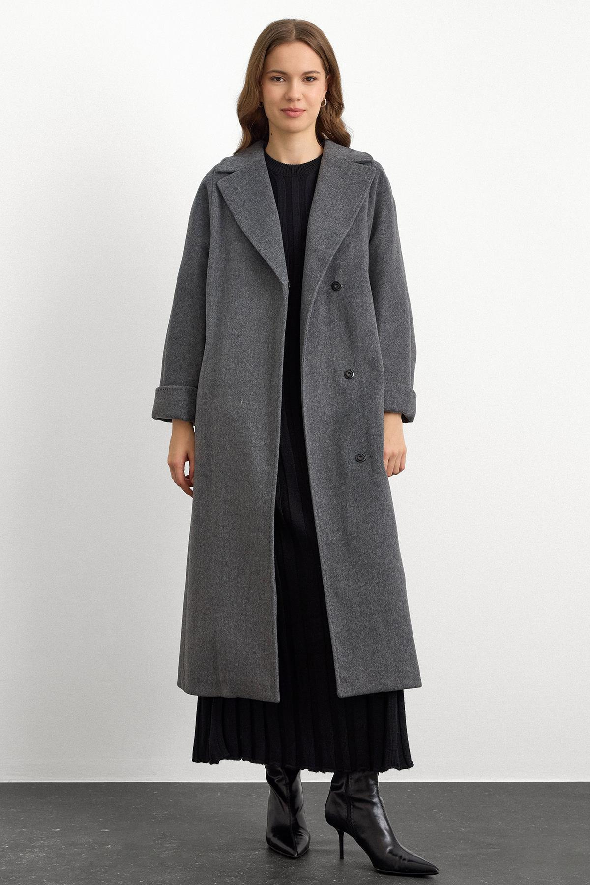 Punto Dikiş Detaylı Oversize Premium Kaban KOYU GRİ 3108