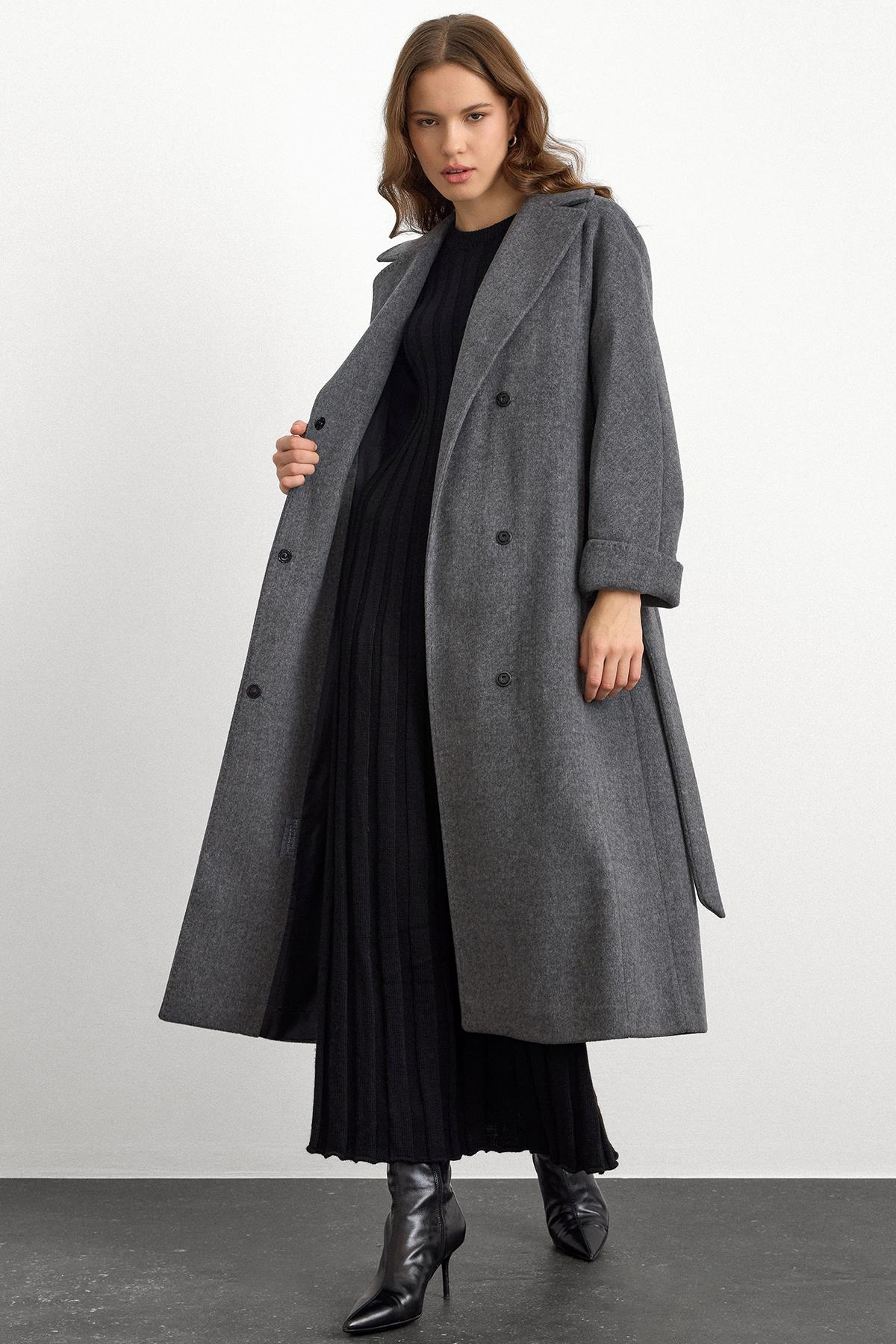 Punto Dikiş Detaylı Oversize Premium Kaban KOYU GRİ 3108