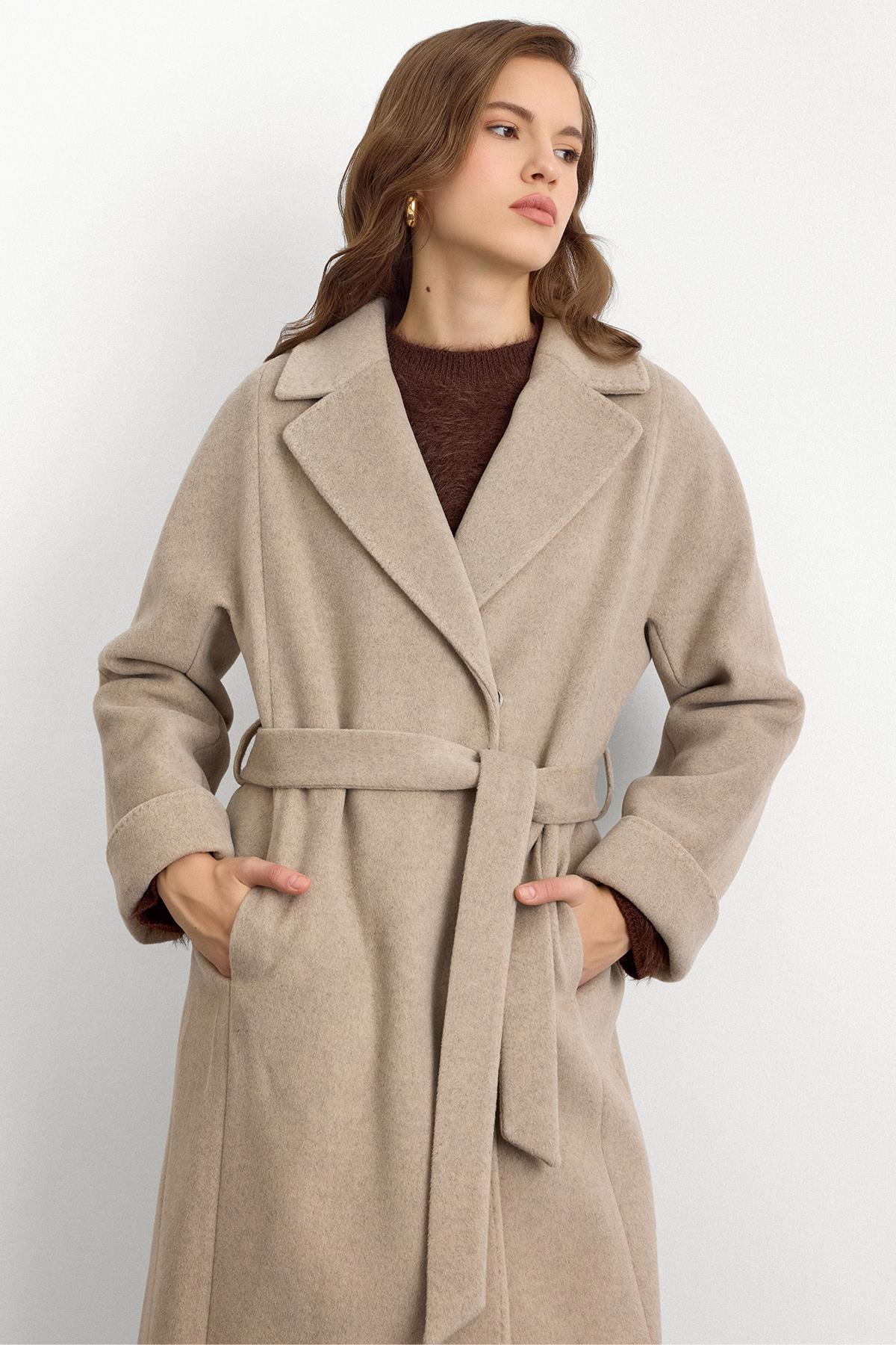 Punto Dikiş Detaylı Oversize Premium Kaban TAŞ MELANJ 3108