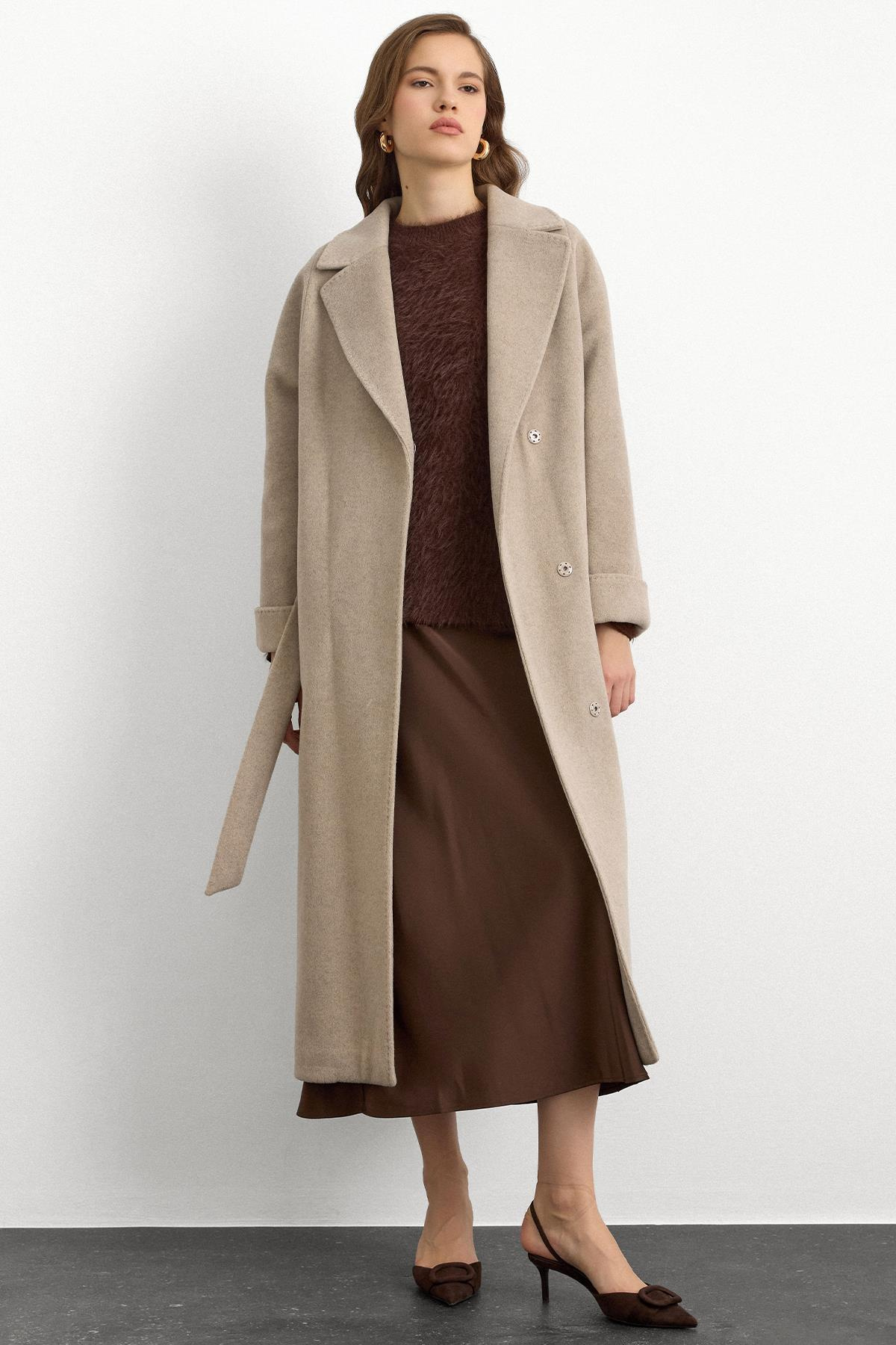 Punto Dikiş Detaylı Oversize Premium Kaban TAŞ MELANJ 3108