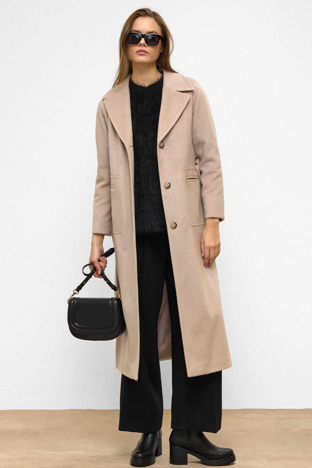 Raglan Sleeve Tied Waist Mohair Coat AGE 3156