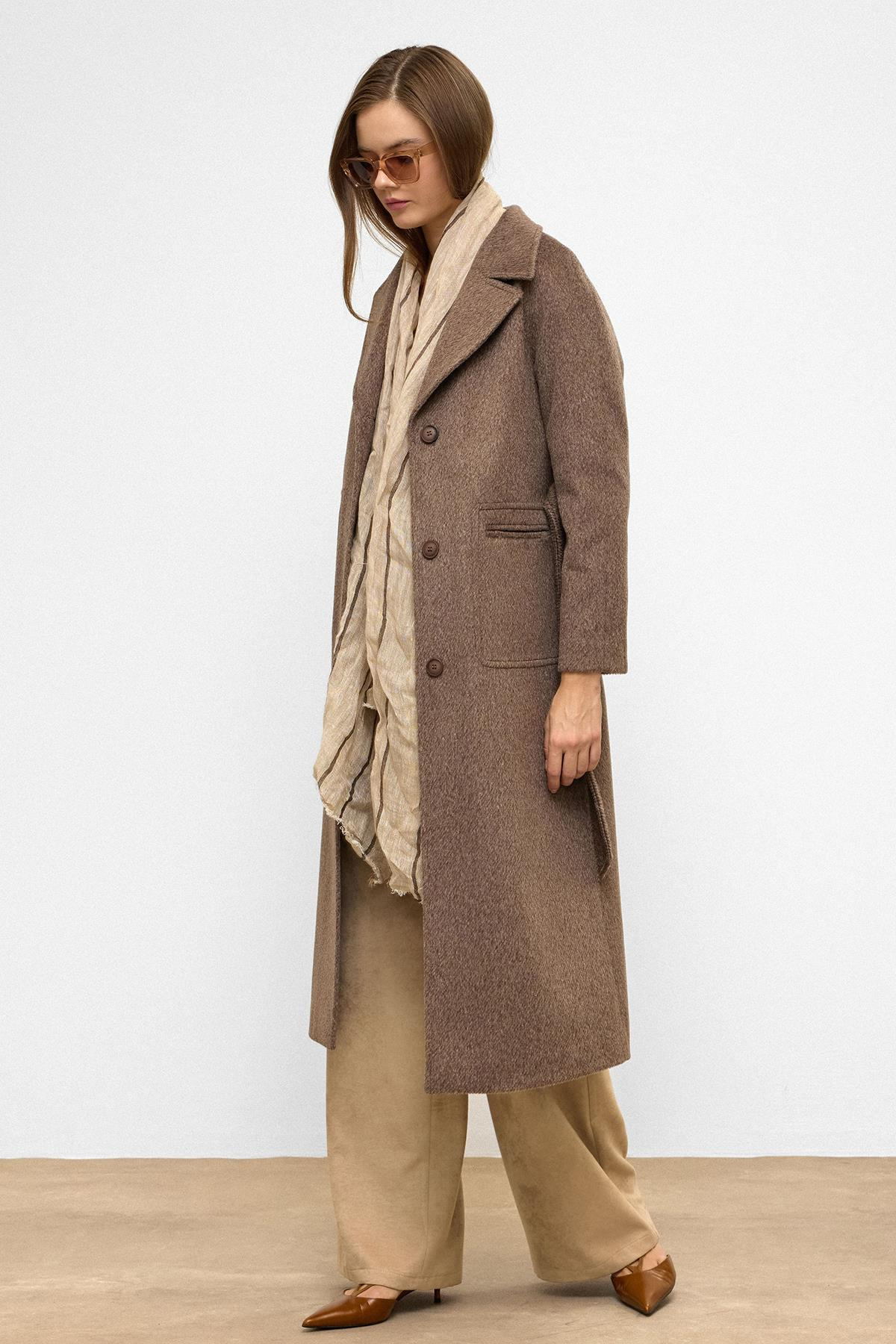 Raglan Sleeve Tied Waist Mohair Coat LATTE 3156