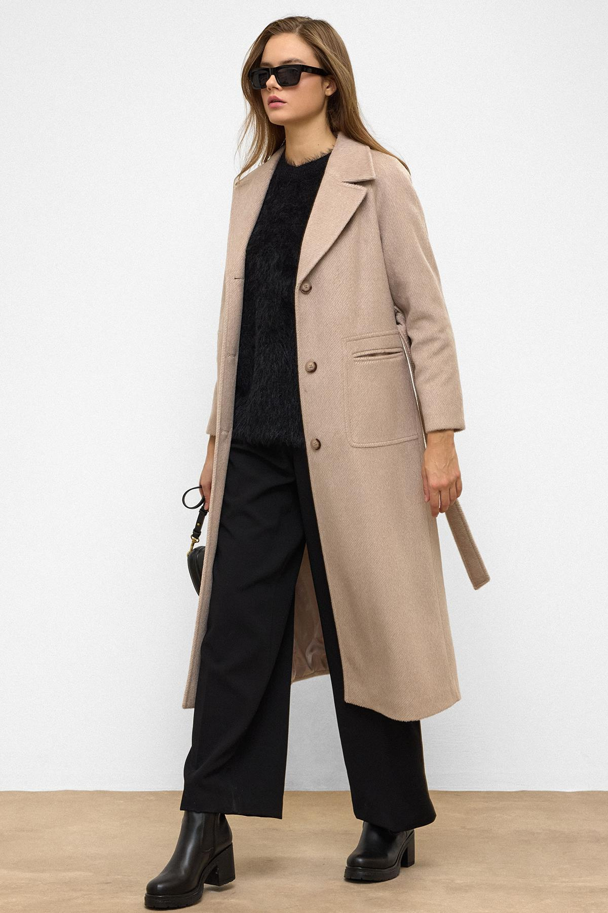 Raglan Sleeve Tied Waist Mohair Coat AGE 3156