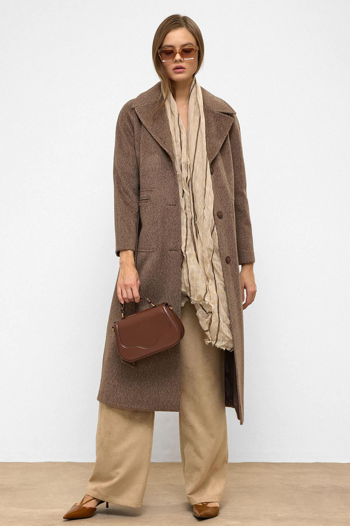 Raglan Sleeve Tied Waist Mohair Coat LATTE 3156