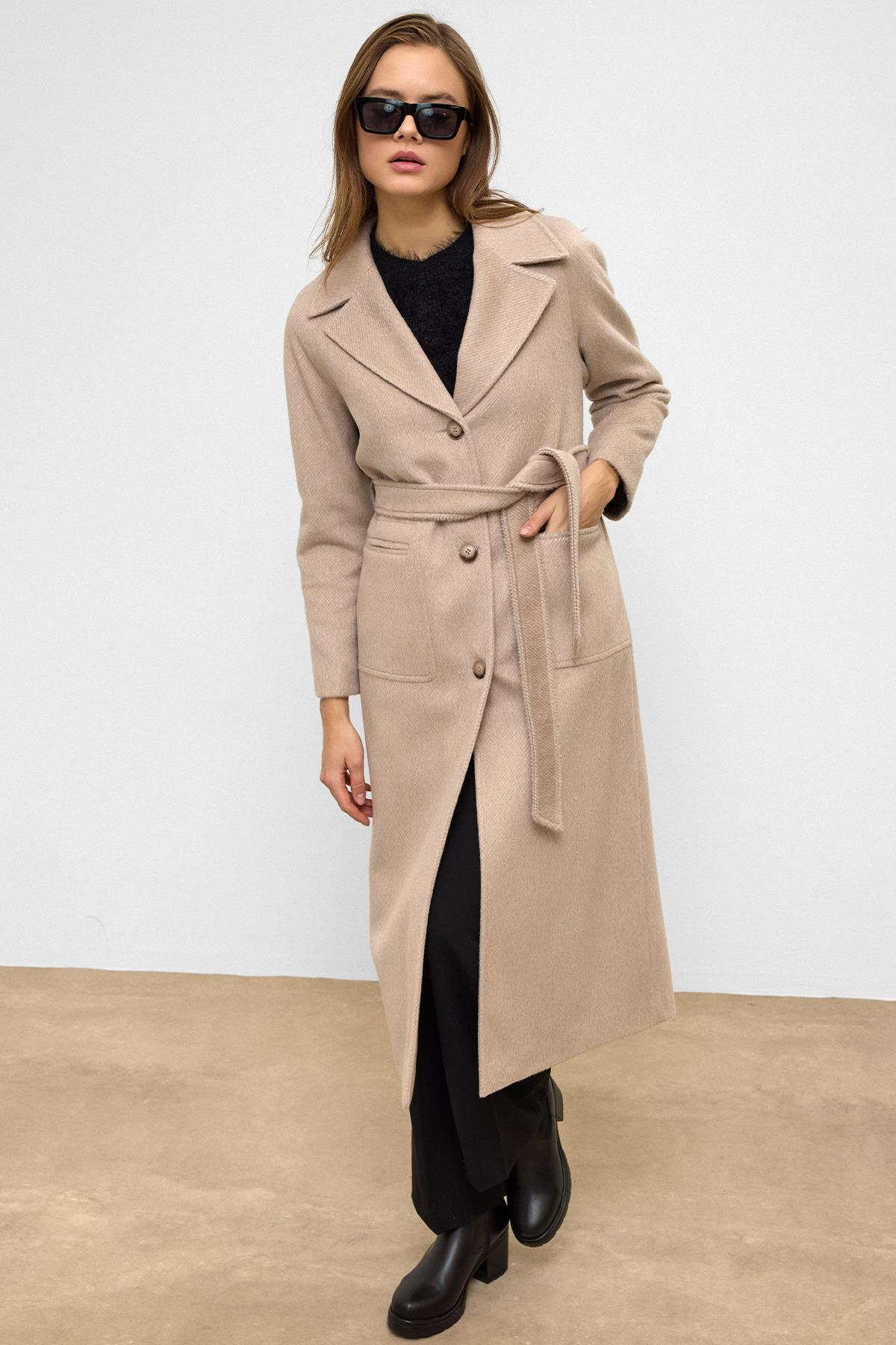 Raglan Sleeve Tied Waist Mohair Coat AGE 3156