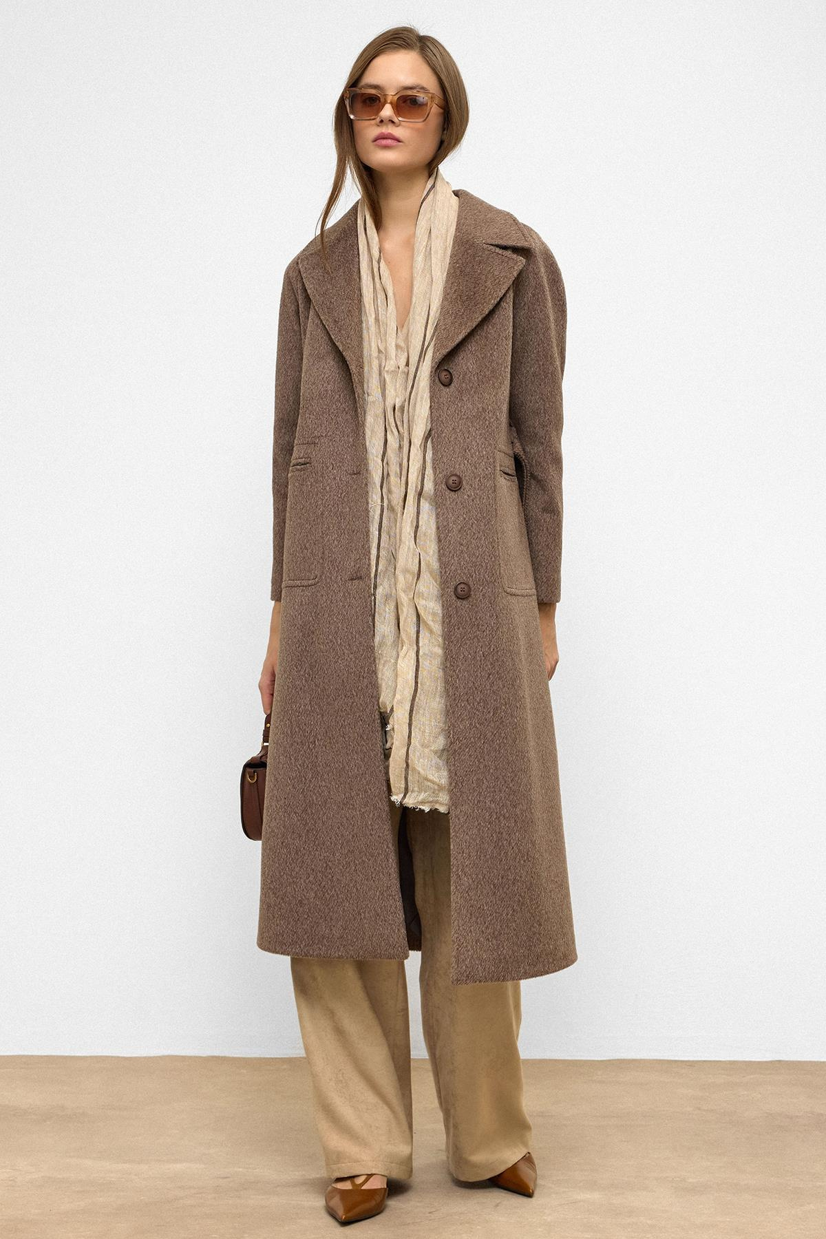 Raglan Sleeve Tied Waist Mohair Coat LATTE 3156