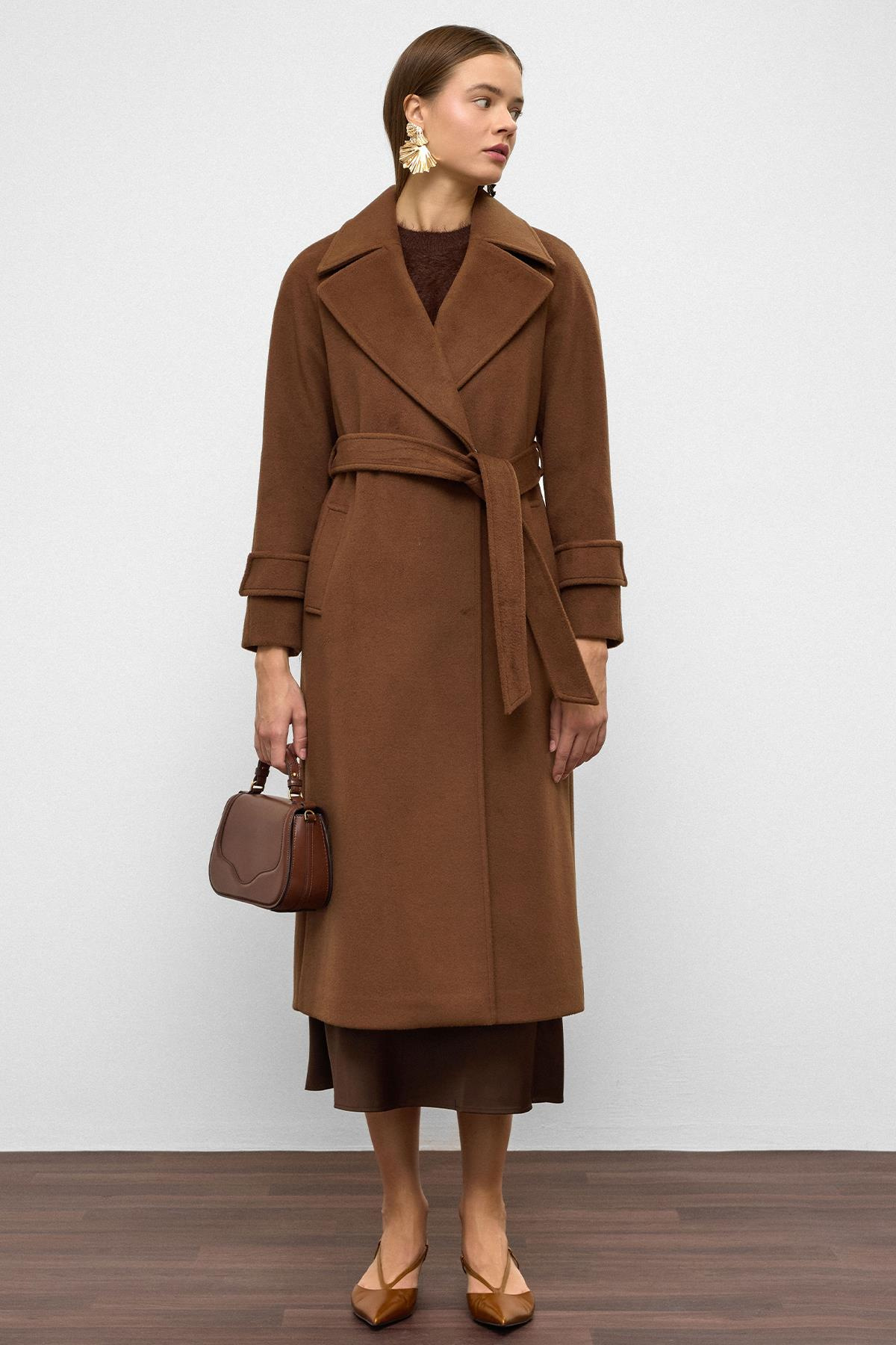 Raglan Sleeve Snap Closure Mid-Length Coat TOBACCO 3145