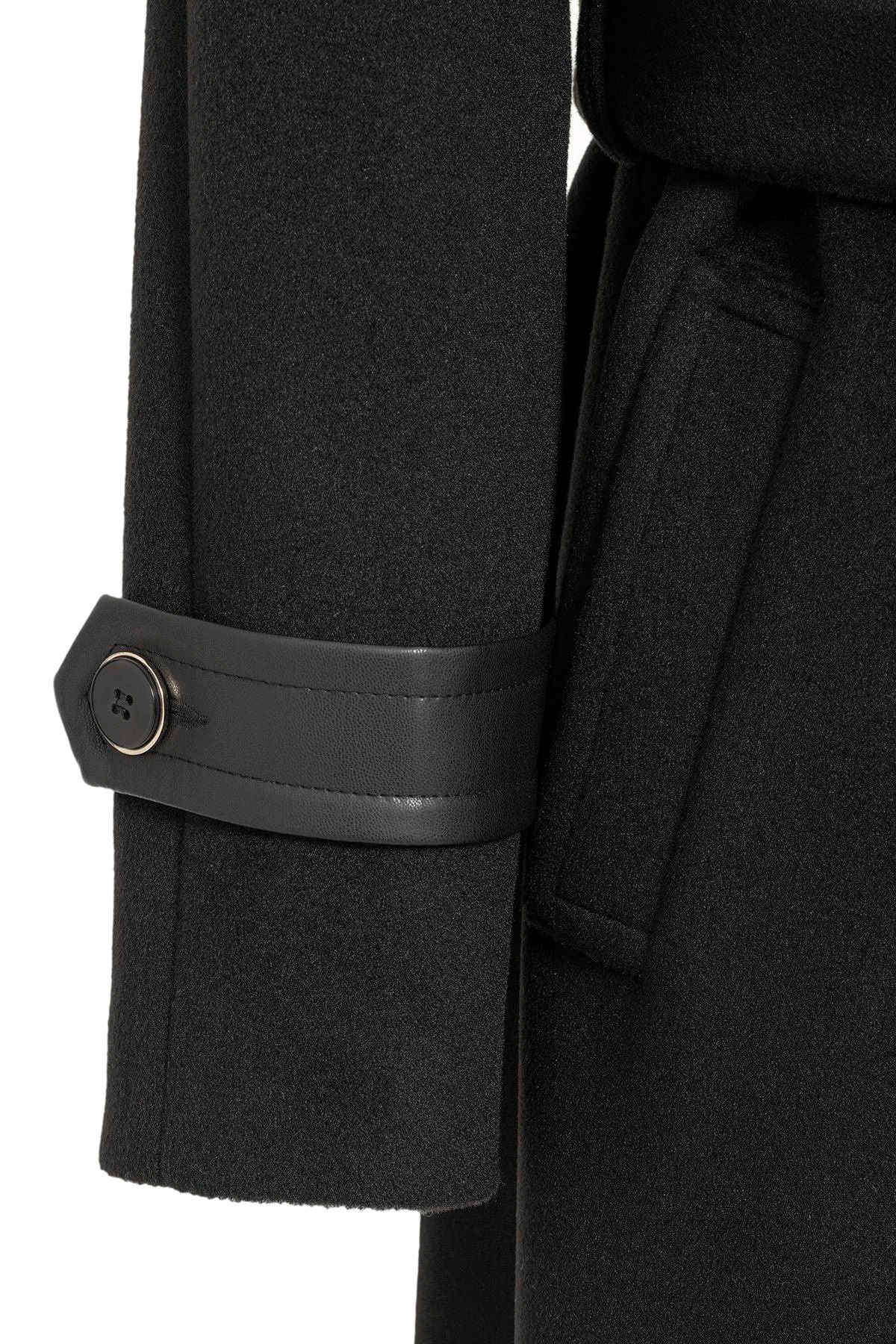 Raglan Sleeve Leather Cape and Epaulette Detailed Long Coat BLACK 3084